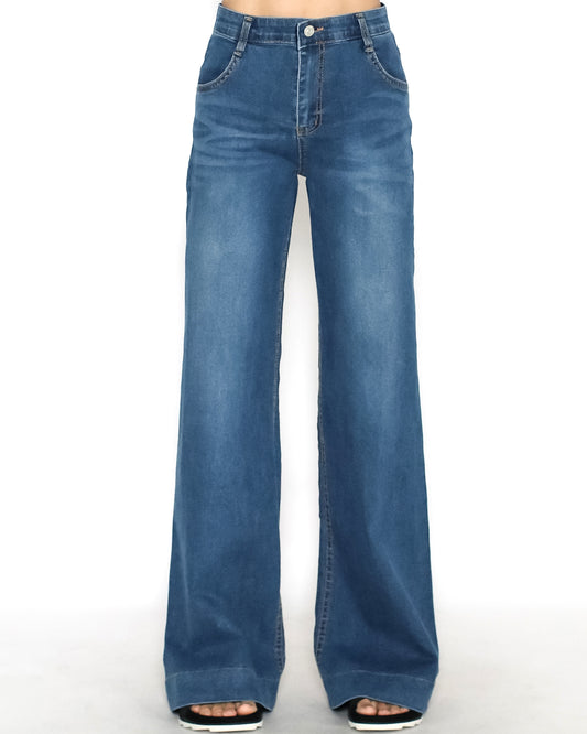 mid blue wash denim straight leg jeans