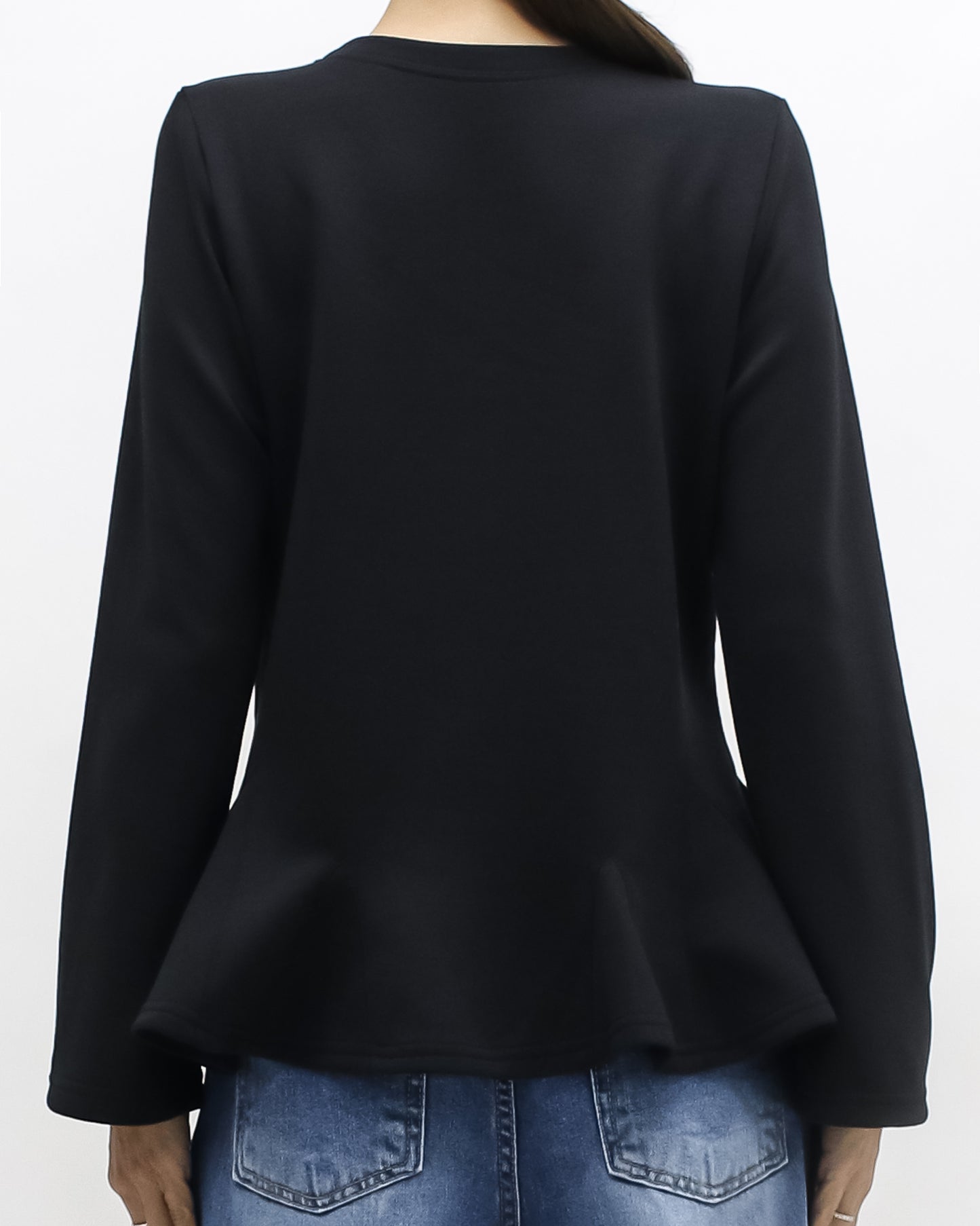 black sweat flare top