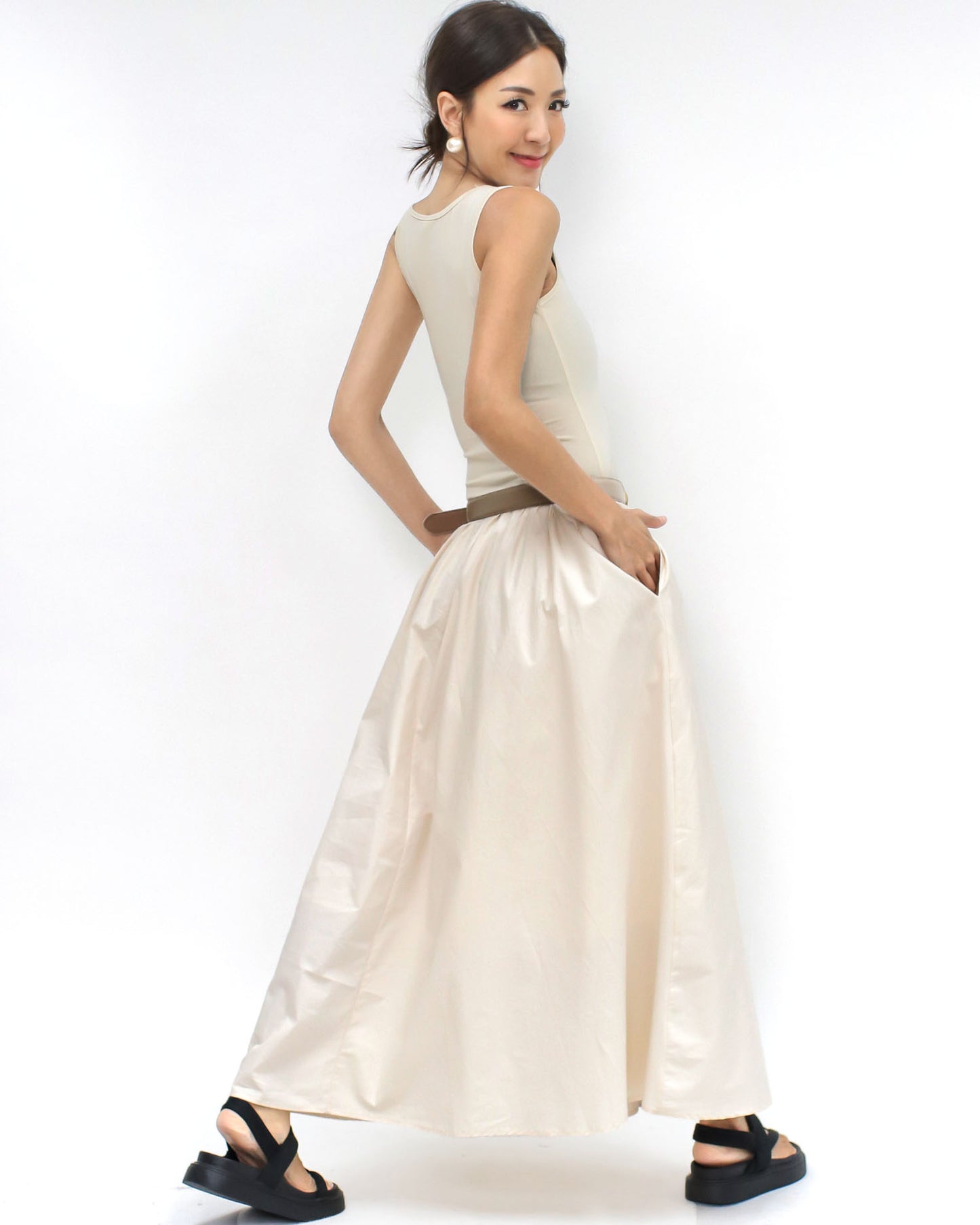 ivory vest w/ texture flare longline dress *pre-order*