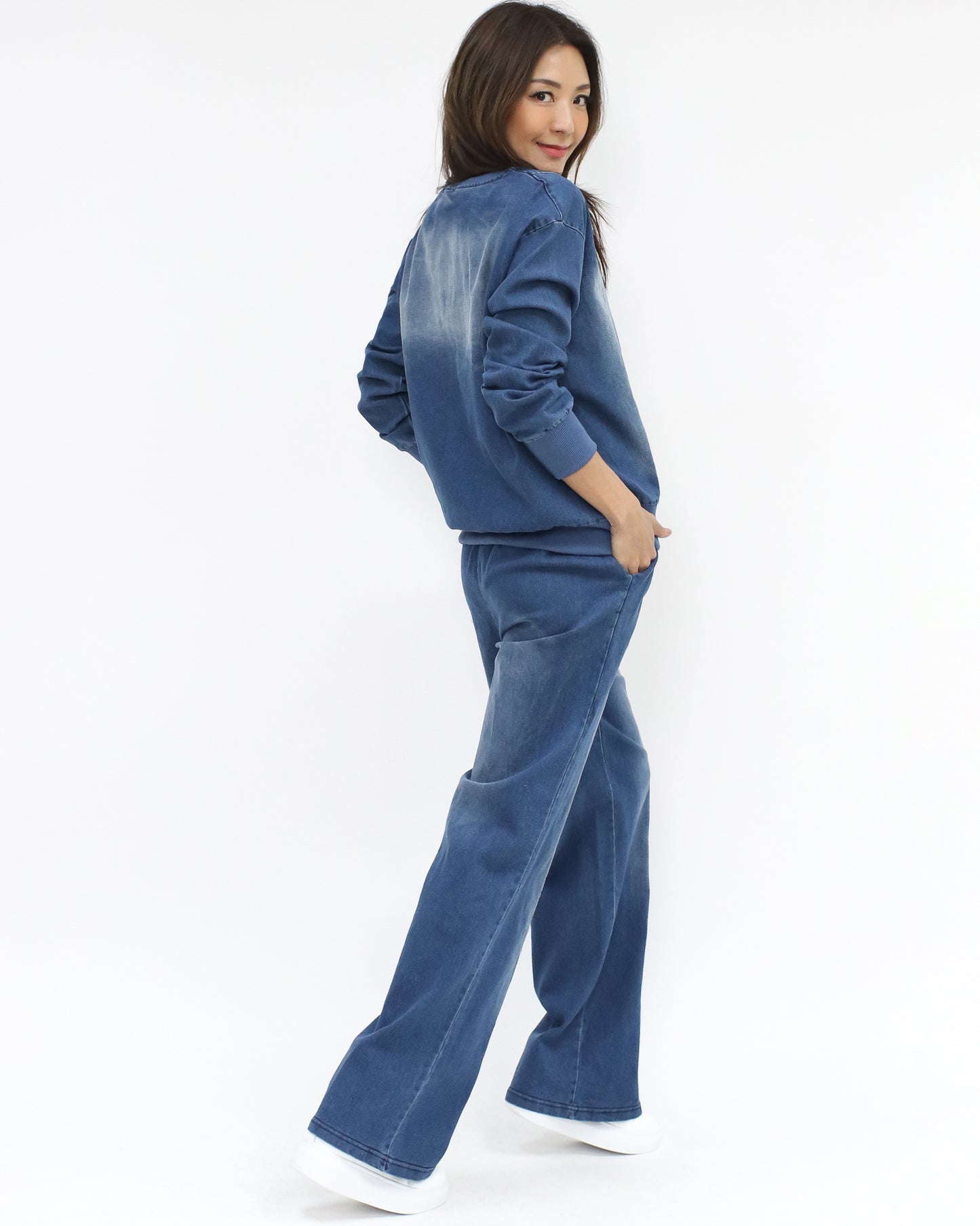 blue washed denim sweatshirt & pants set *pre-order*