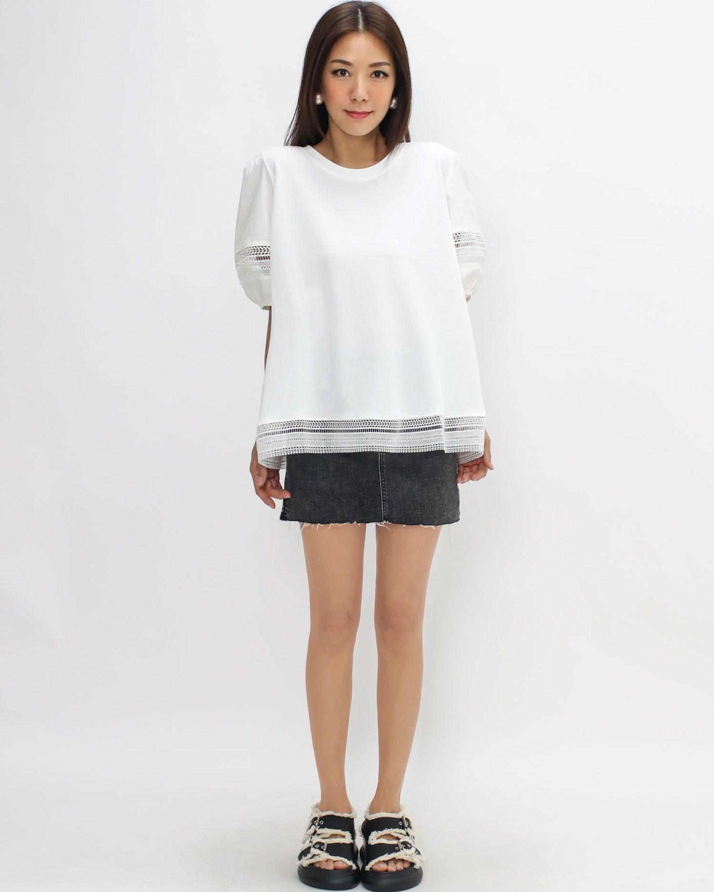 ivory crochet trim puff sleeves tee *pre-order*