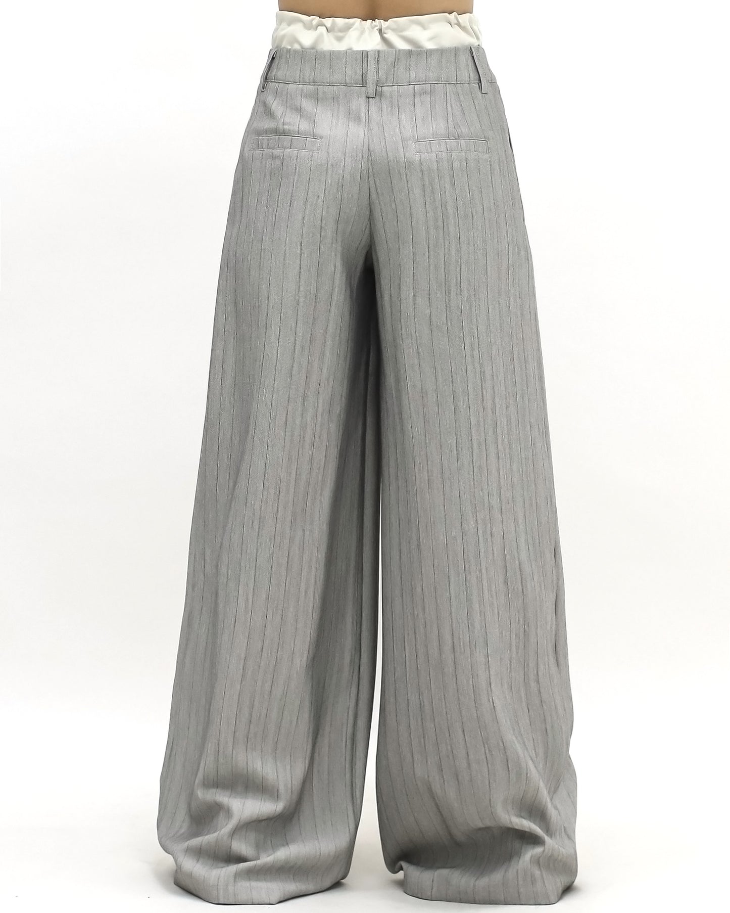 grey stripes w/ ivory waist contrast wide leg pants