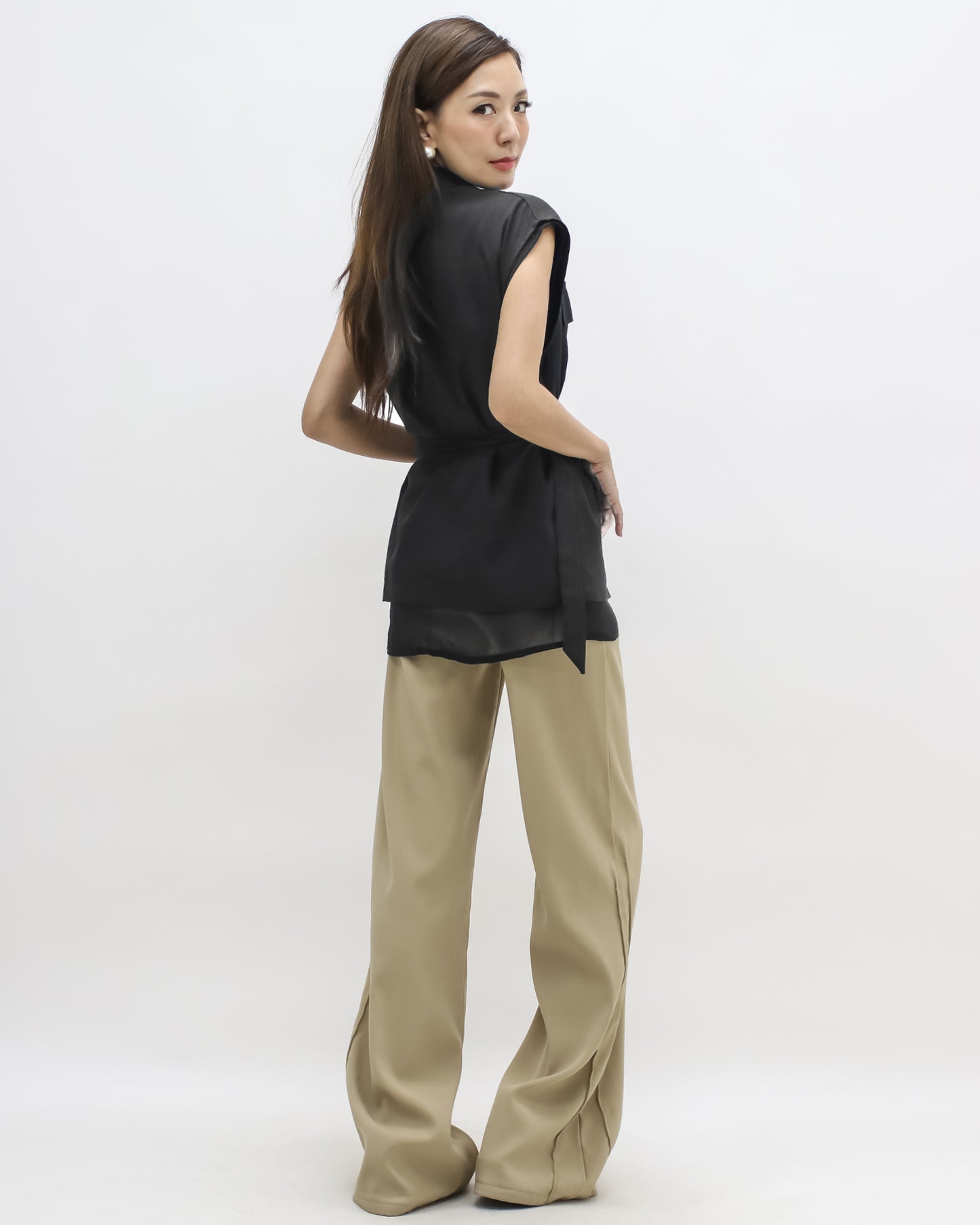 black & mesh layer vest jacket w/ belt