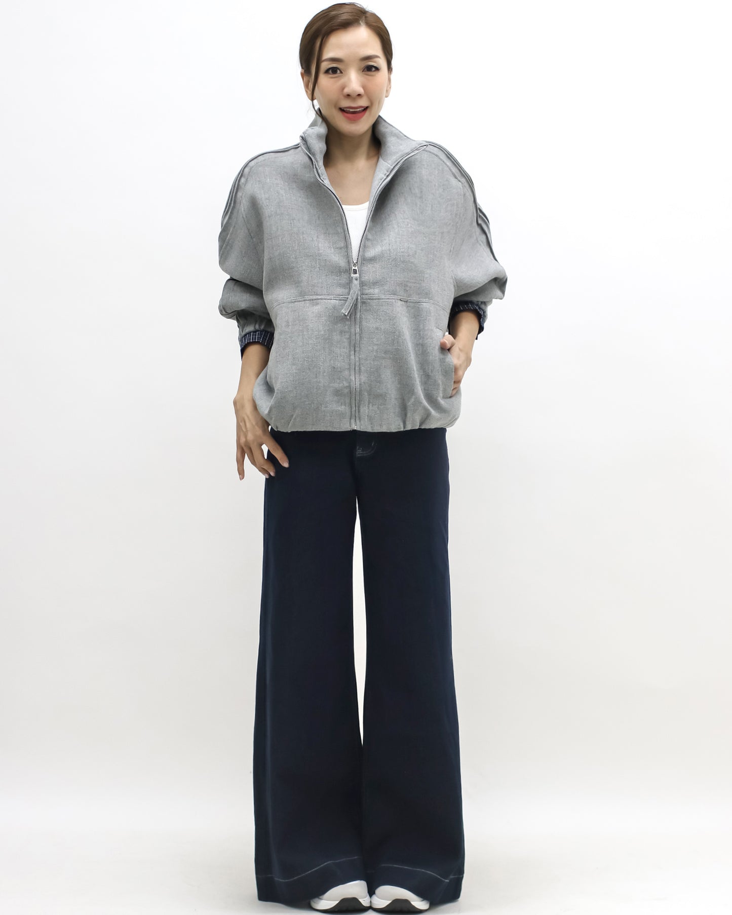 grey polo collar curve jacket