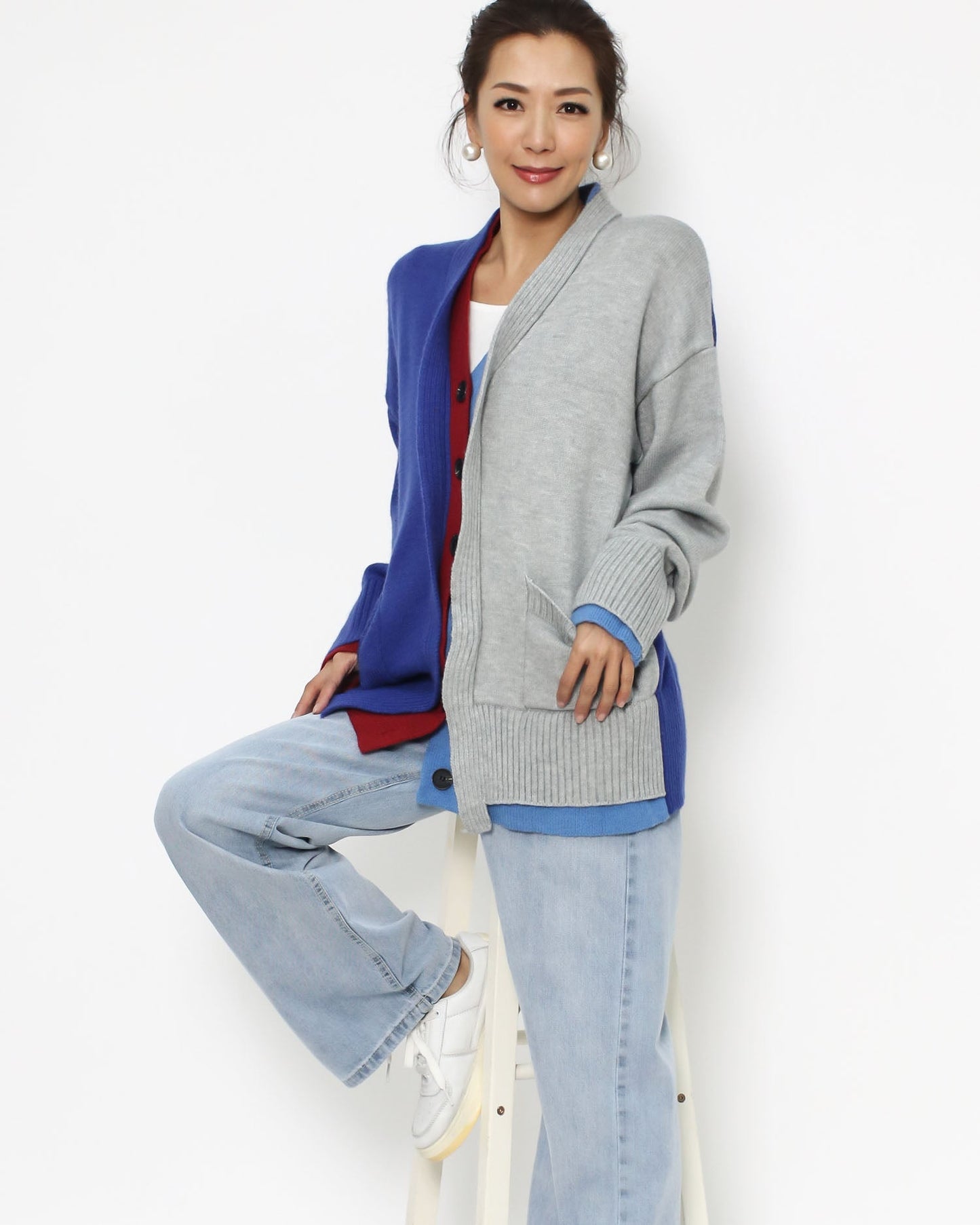 grey & blue burgundy knitted cardigan *pre-order*