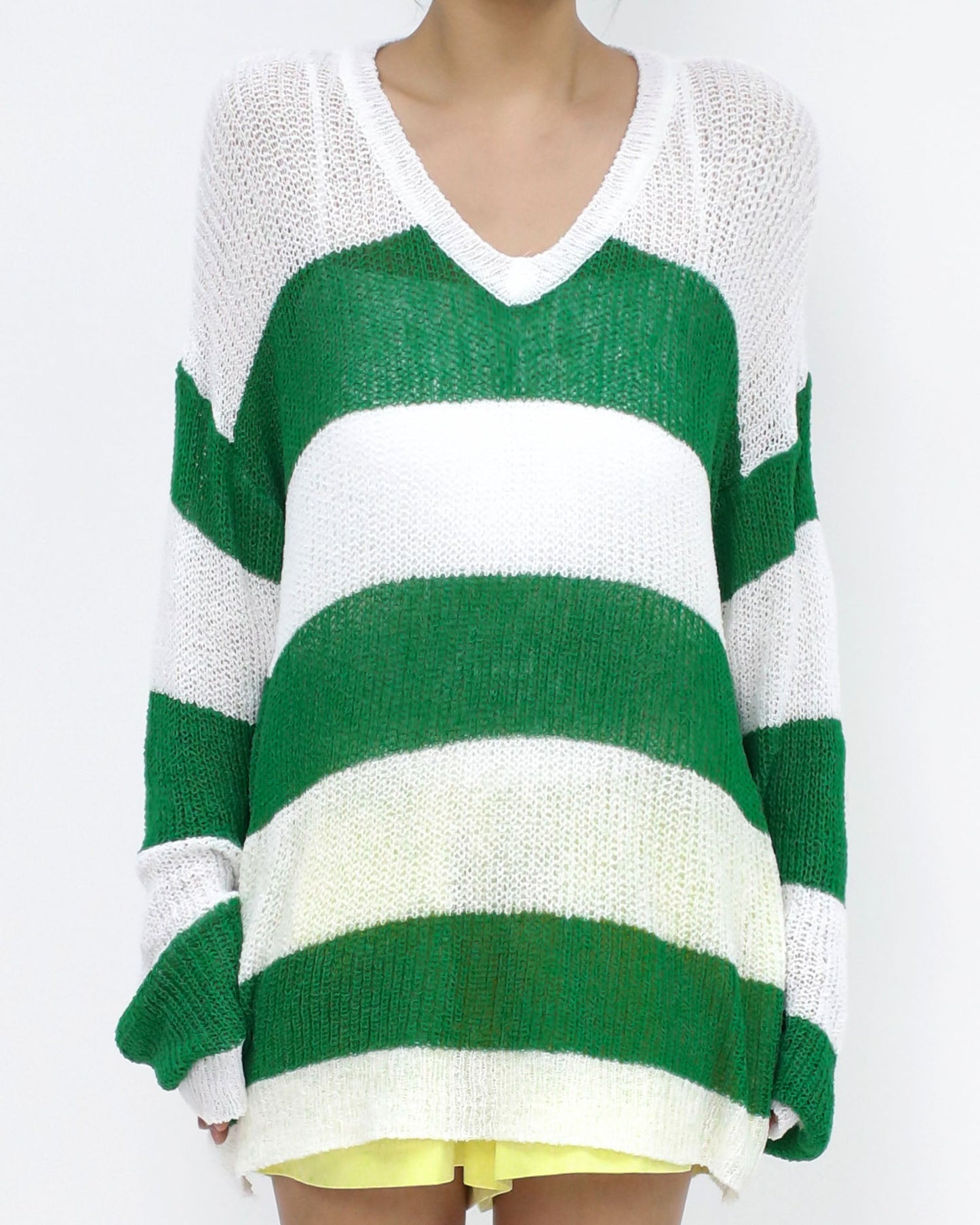 ivory & green stripes summer fine knitted top *pre-order*