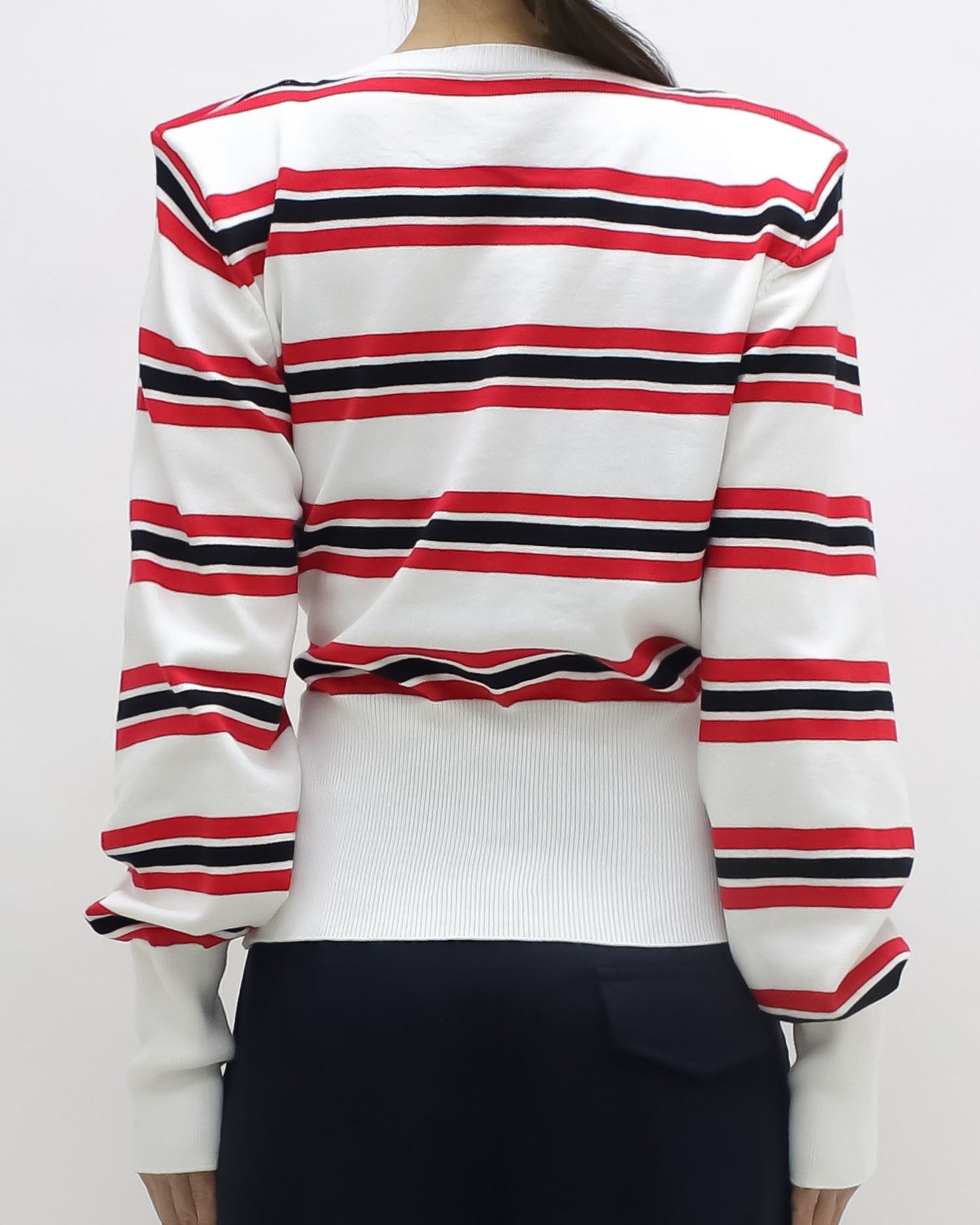 ivory w/ red & black stripes shoulder pads knitted cardigan
