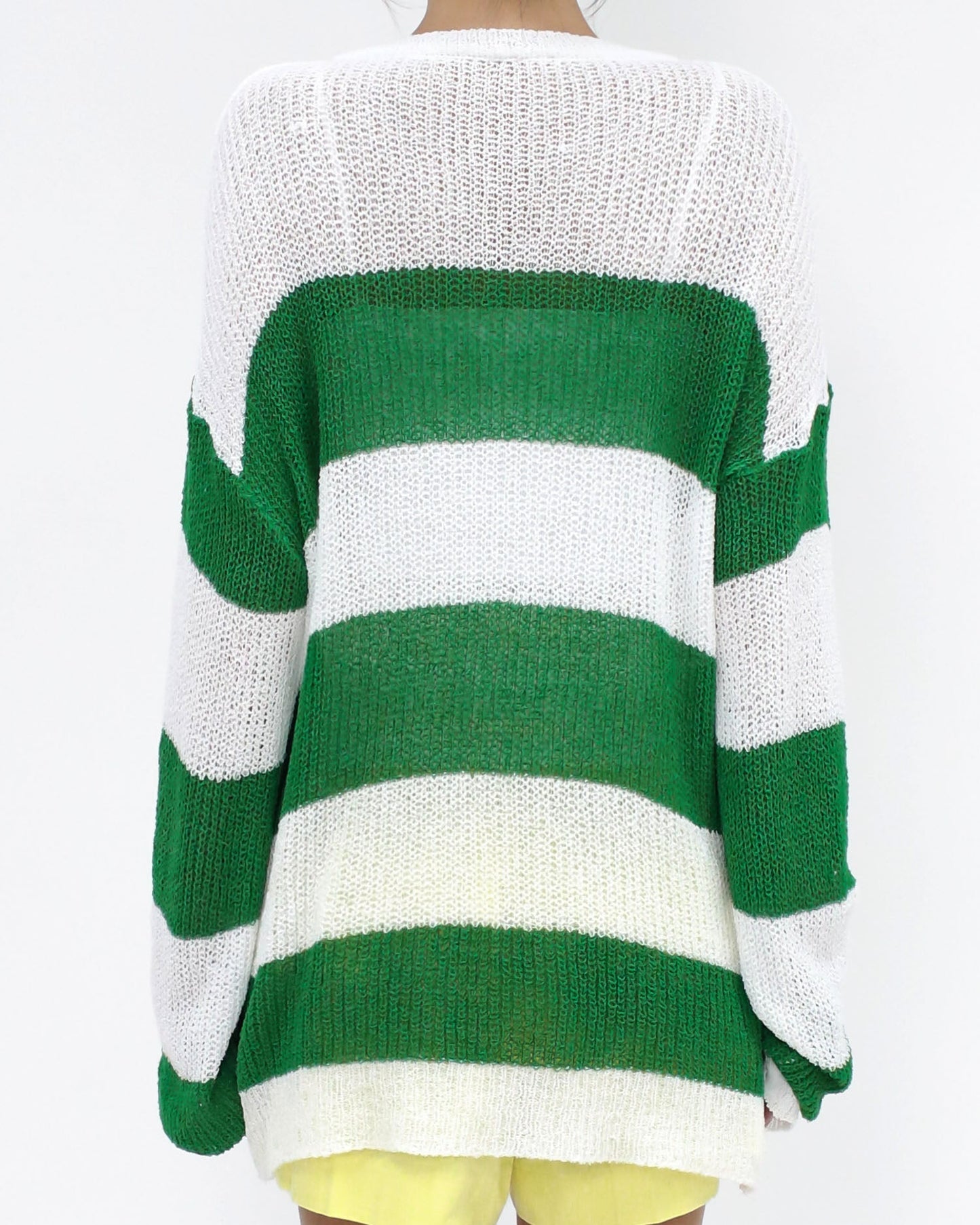 象牙色和綠色條紋夏季細針織上衣*預購*