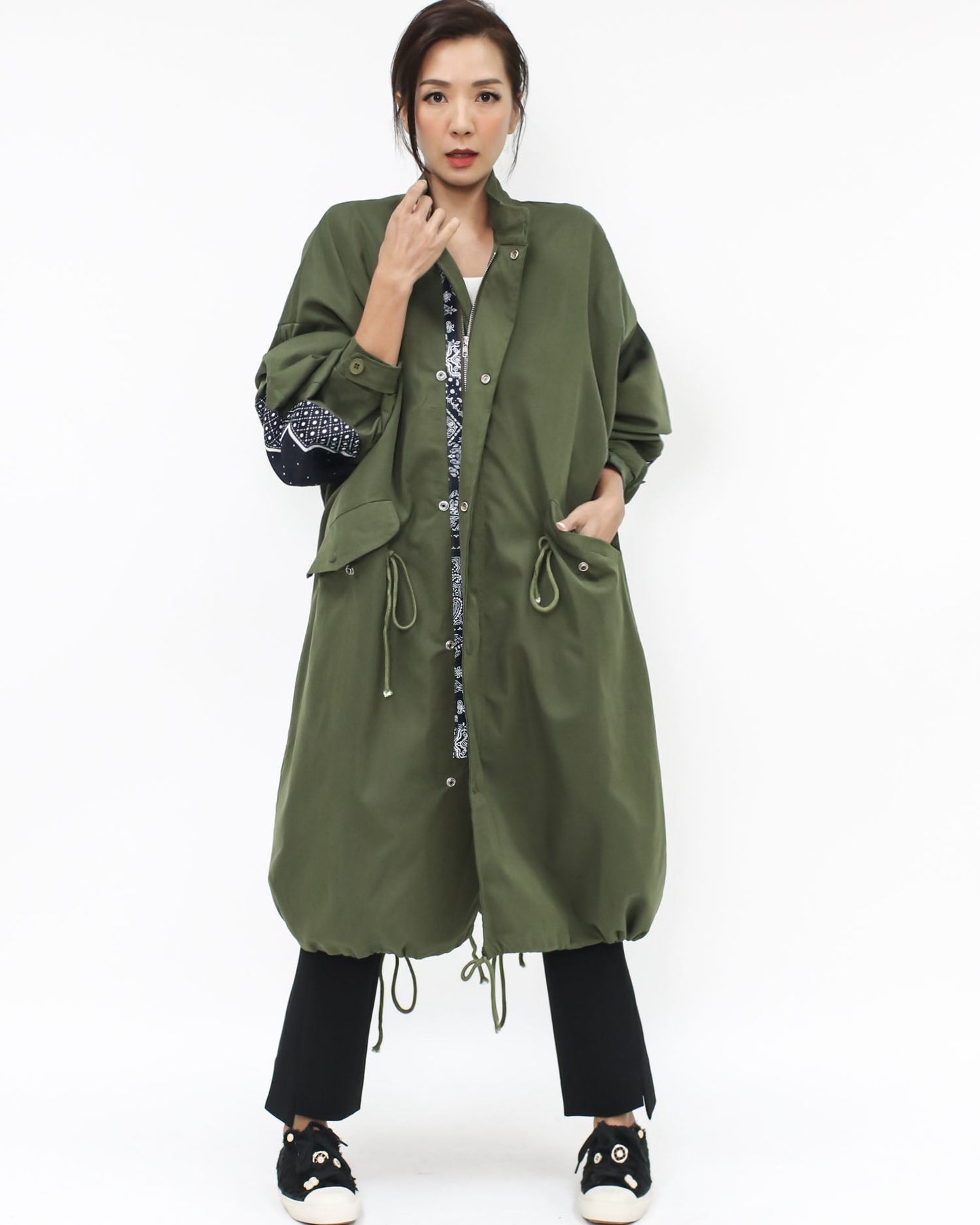 green & navy printed longline jacket *pre-order*