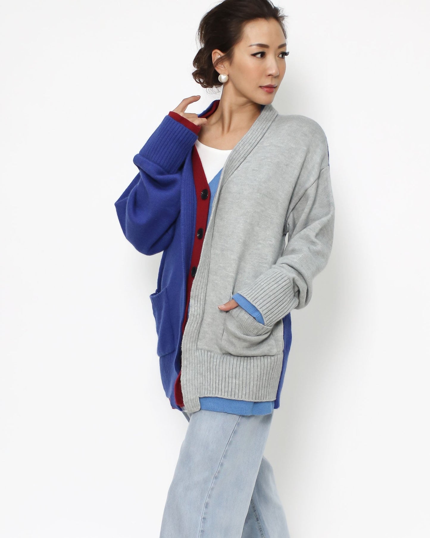 grey & blue burgundy knitted cardigan *pre-order*
