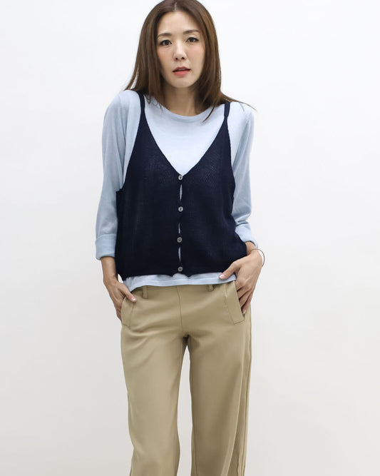 blue & navy slip knitted set top
