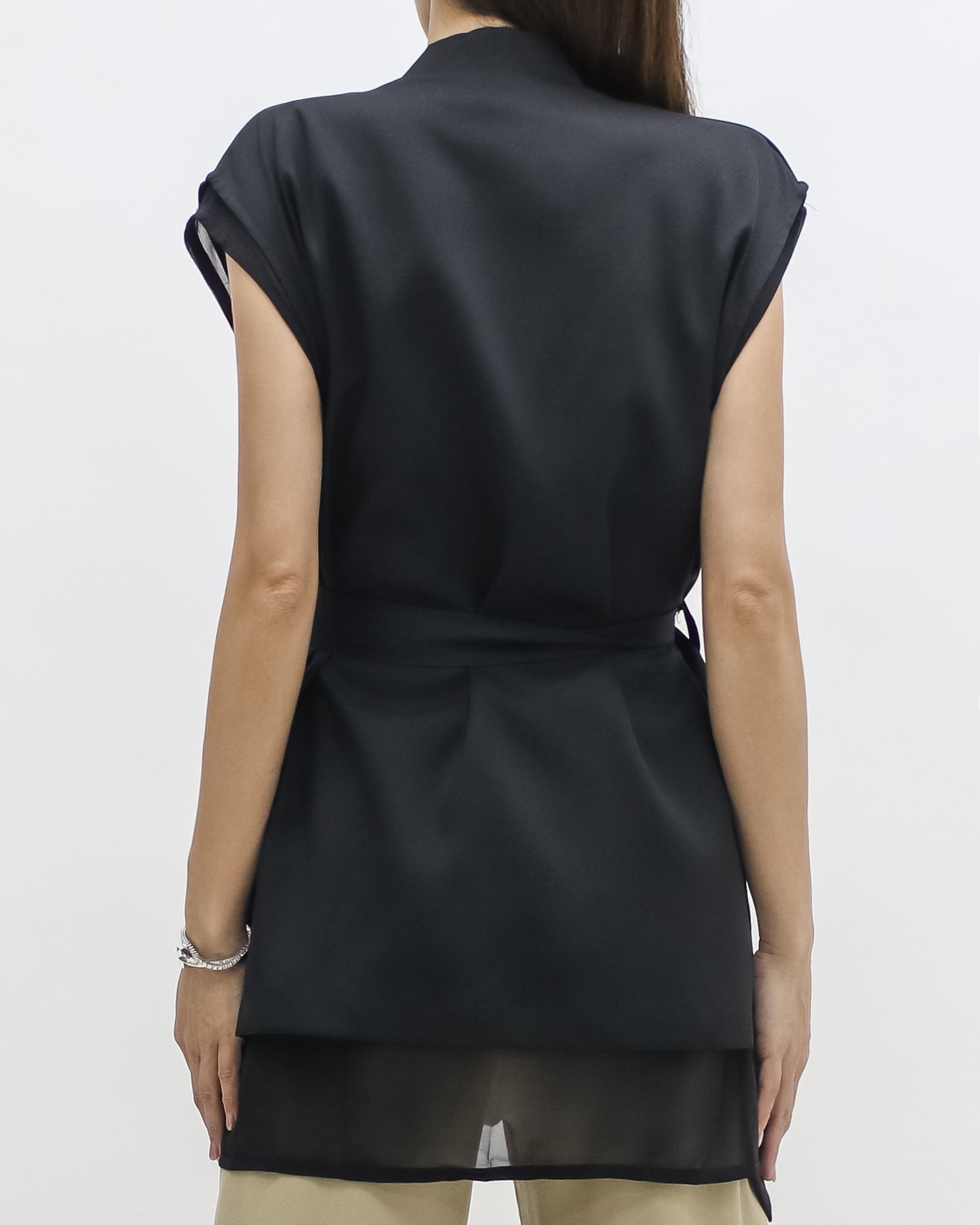 black & mesh layer vest jacket w/ belt
