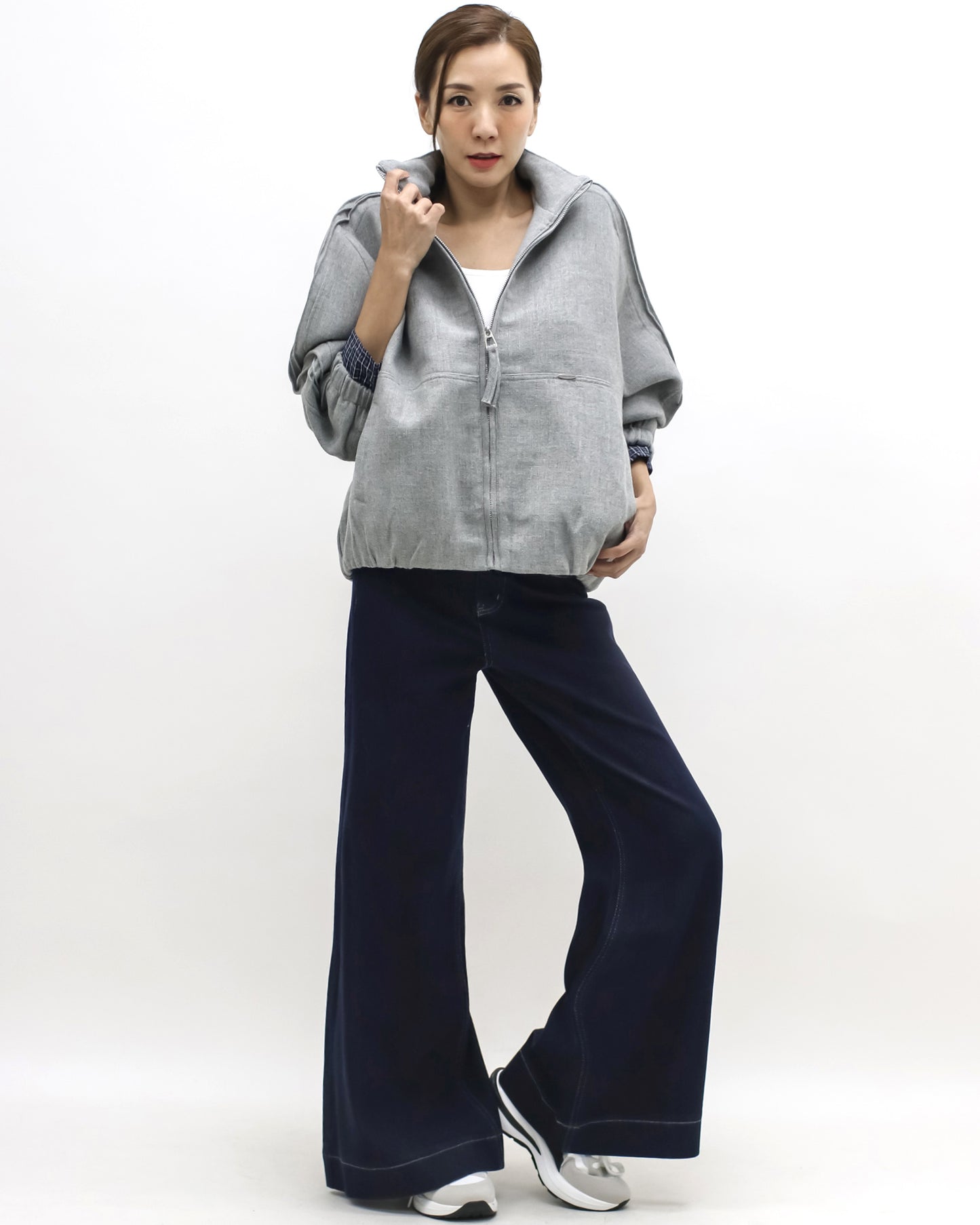 grey polo collar curve jacket