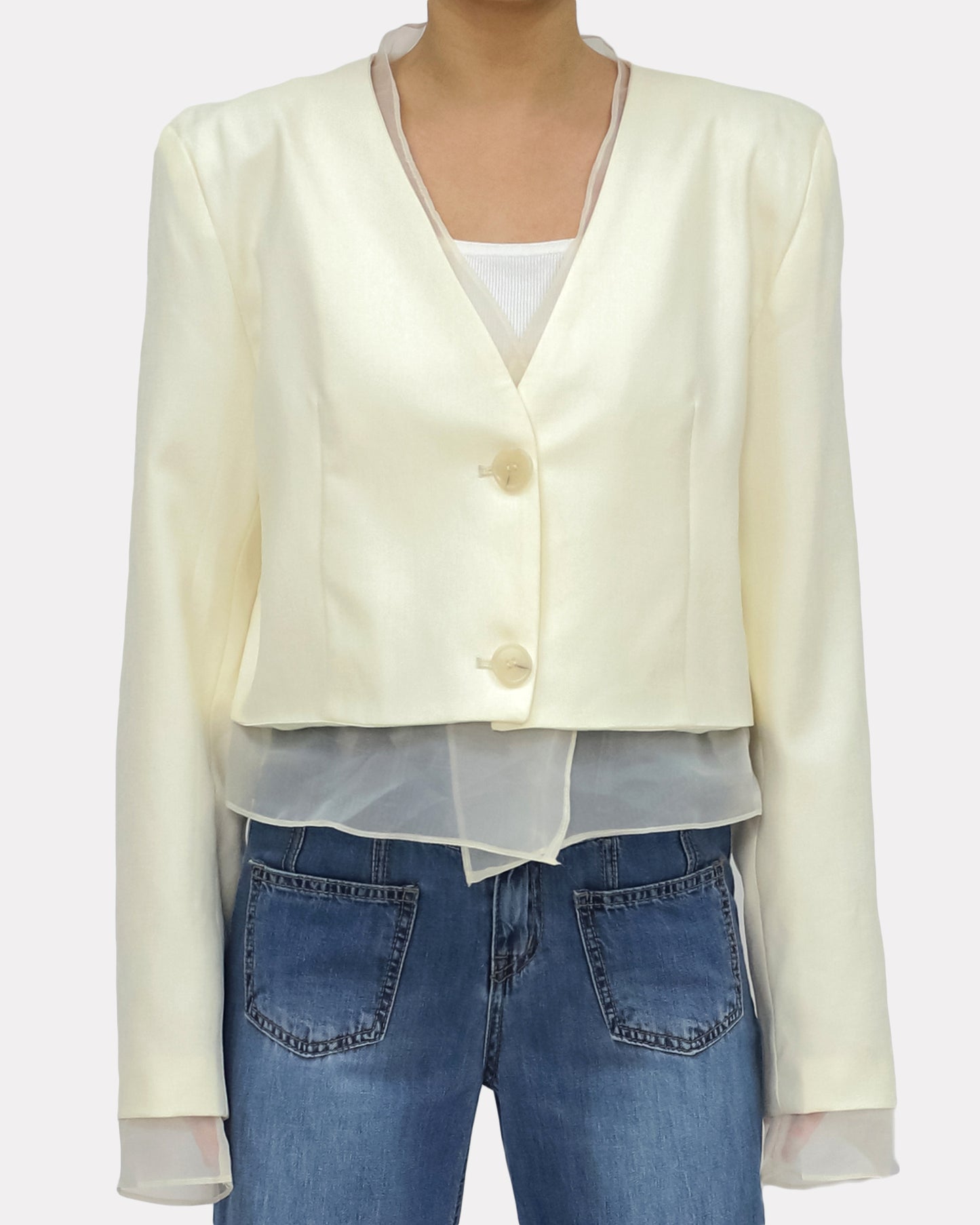 ivory mesh trim blazer