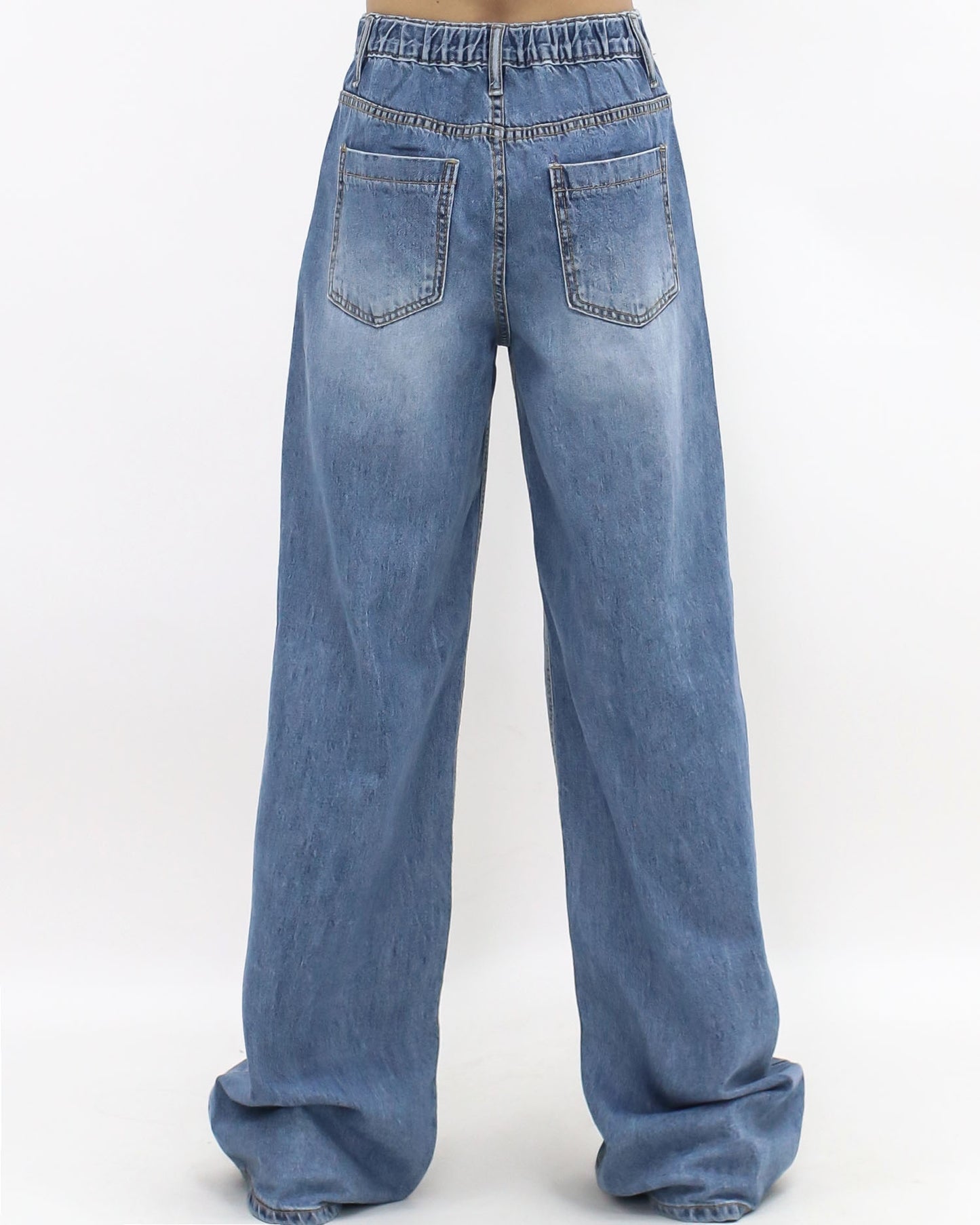 washed blue denim lose straight legs jeans *pre-order*