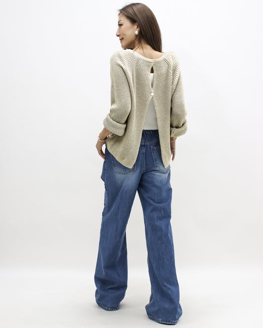 beige open back knitted top