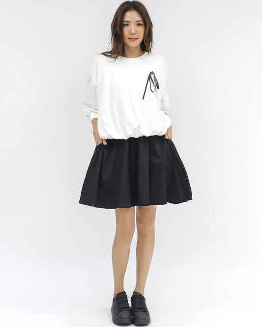 ivory bow front fold hem sweatshirt