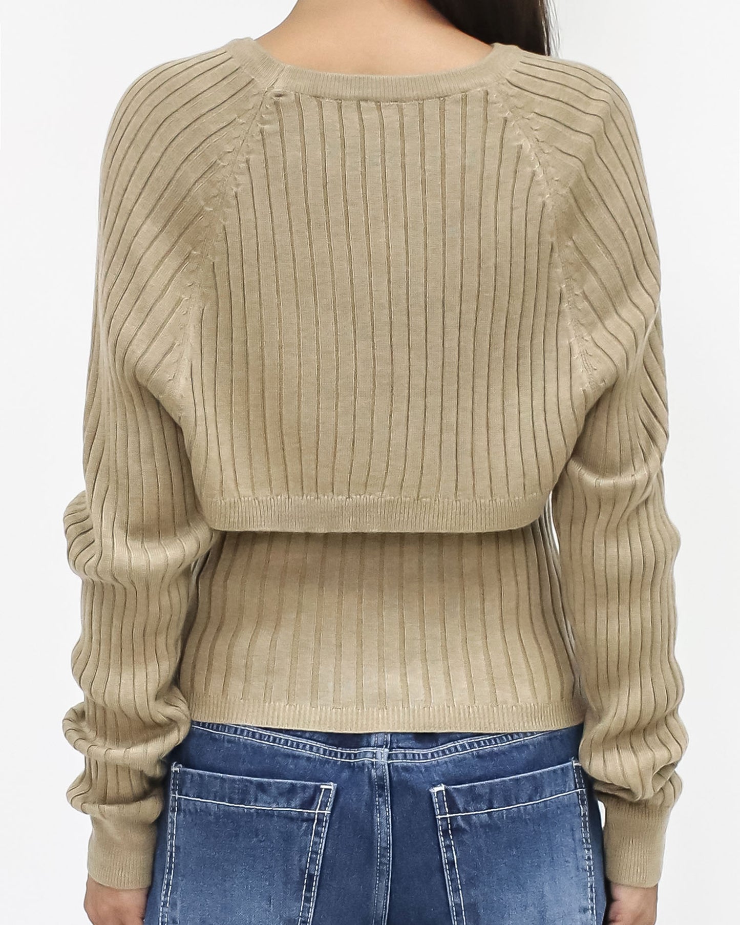 beige knitted vest & arm warmer top set *pre-order*