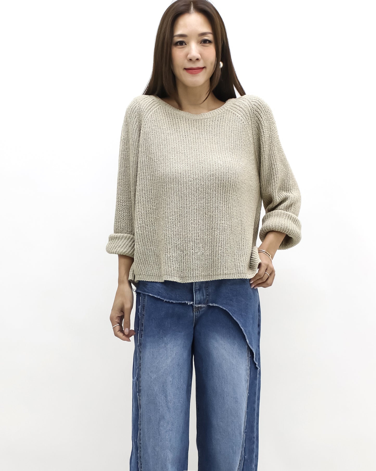 beige open back knitted top