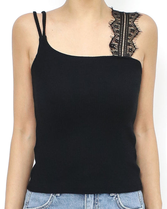 black lace strap ottoman vest