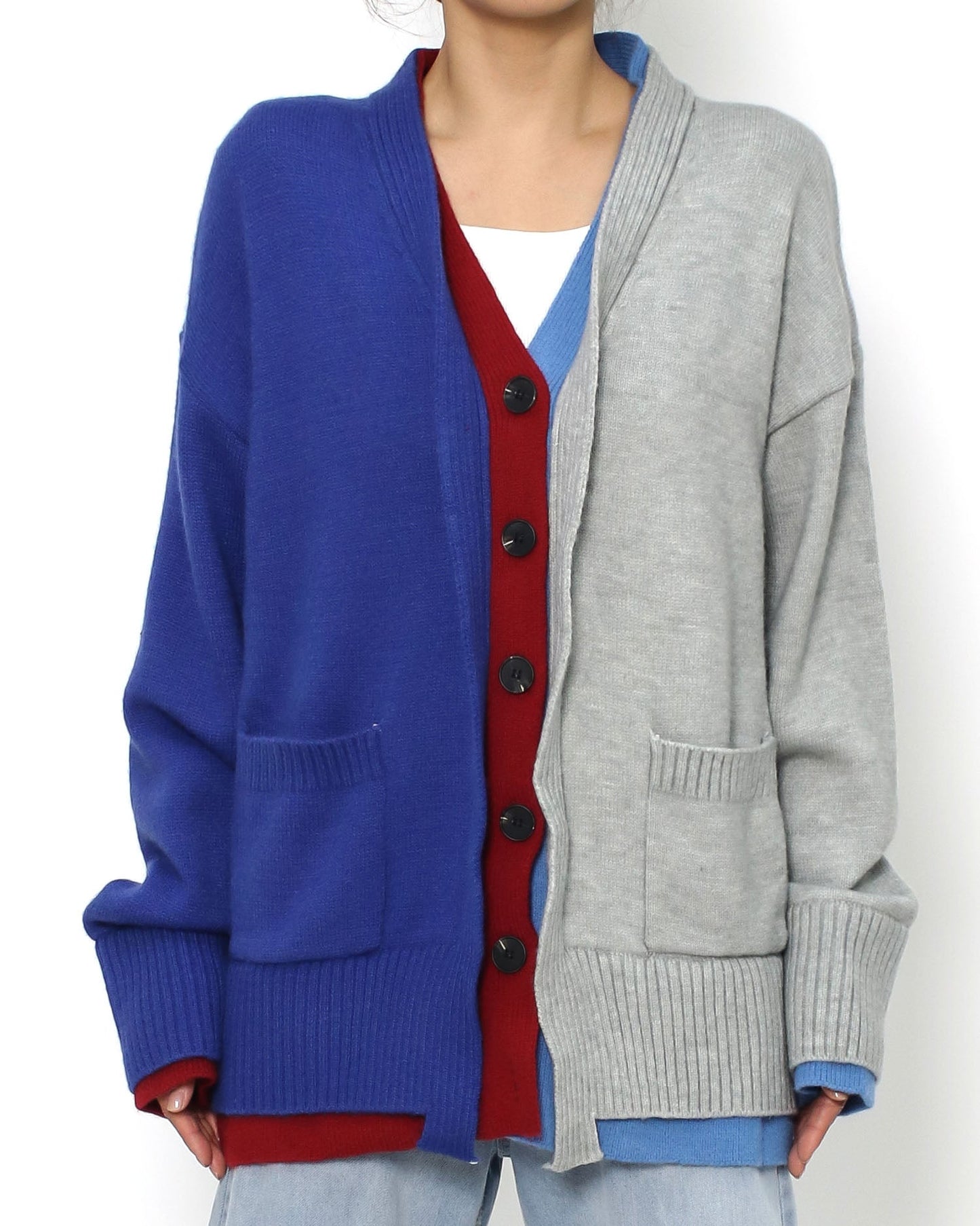 grey & blue burgundy knitted cardigan *pre-order*