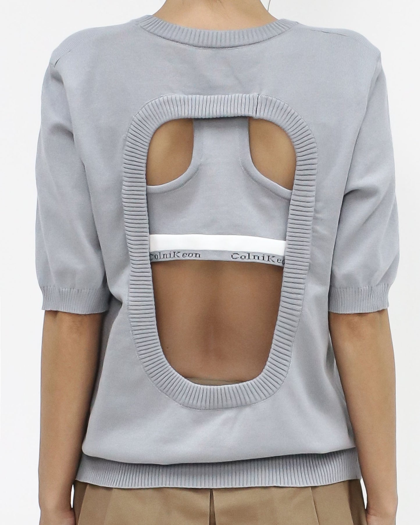 grey cutout back knitted top