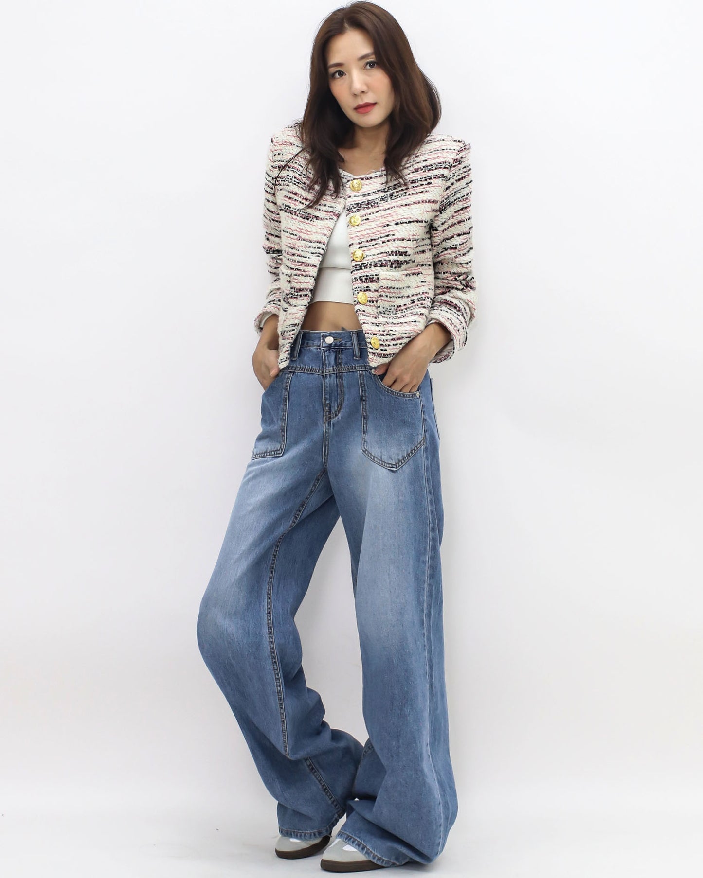 washed blue denim lose straight legs jeans *pre-order*