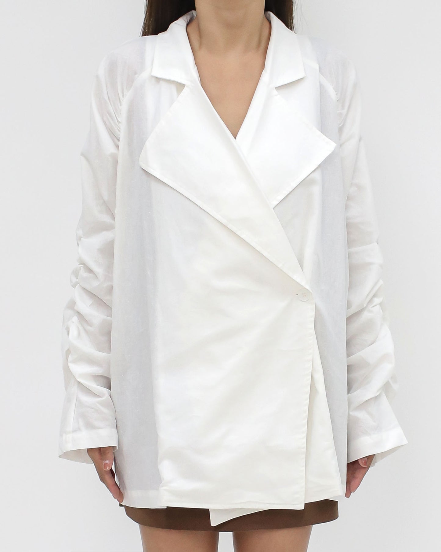 ivory ruched sleeves linen shirt *pre-order*