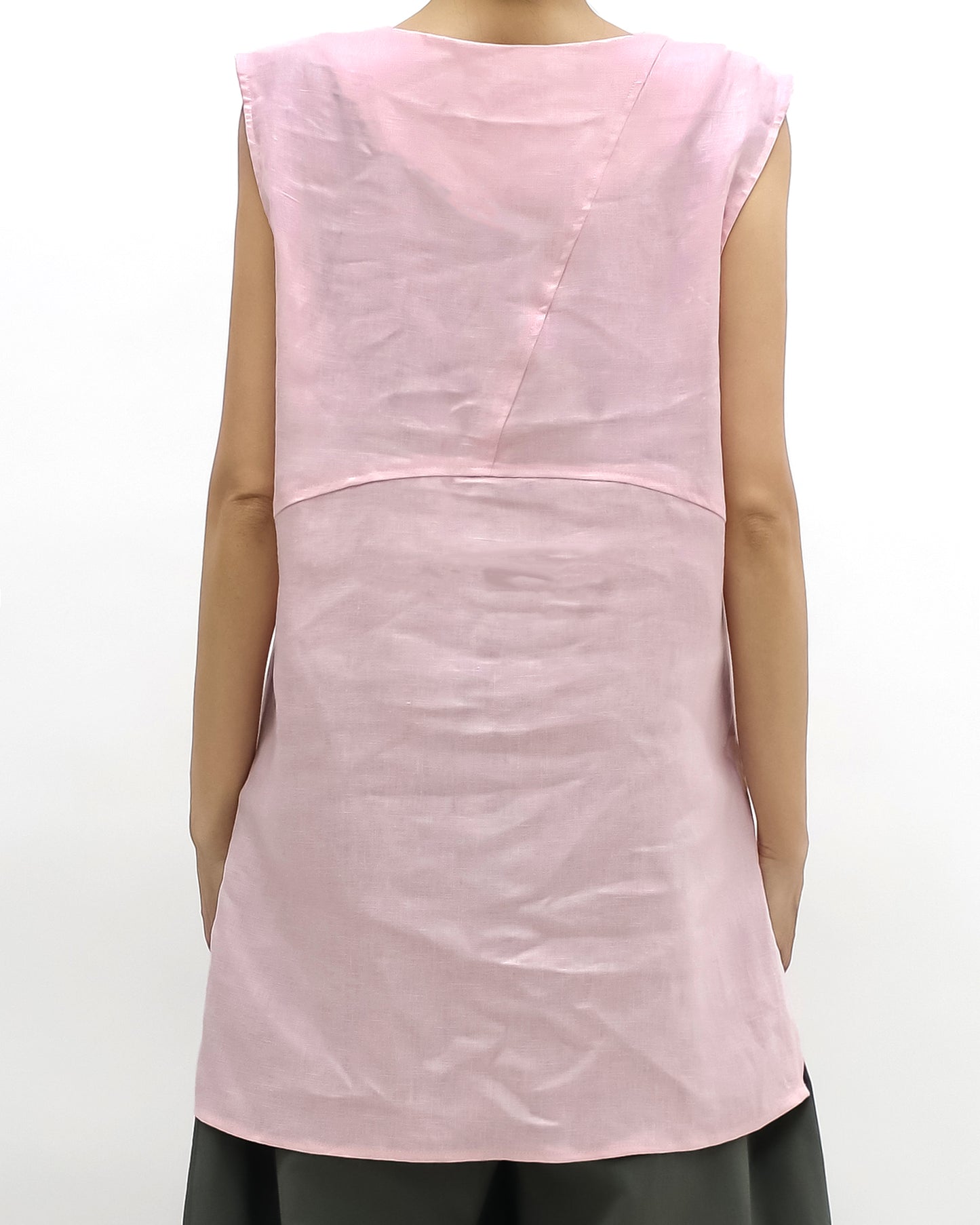 pink linen longline vest