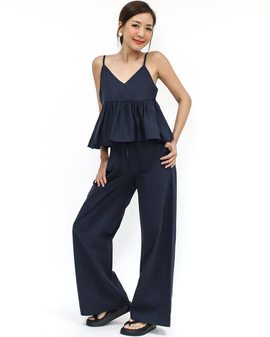 navy flare slip vest & straight pants set *pre-order*