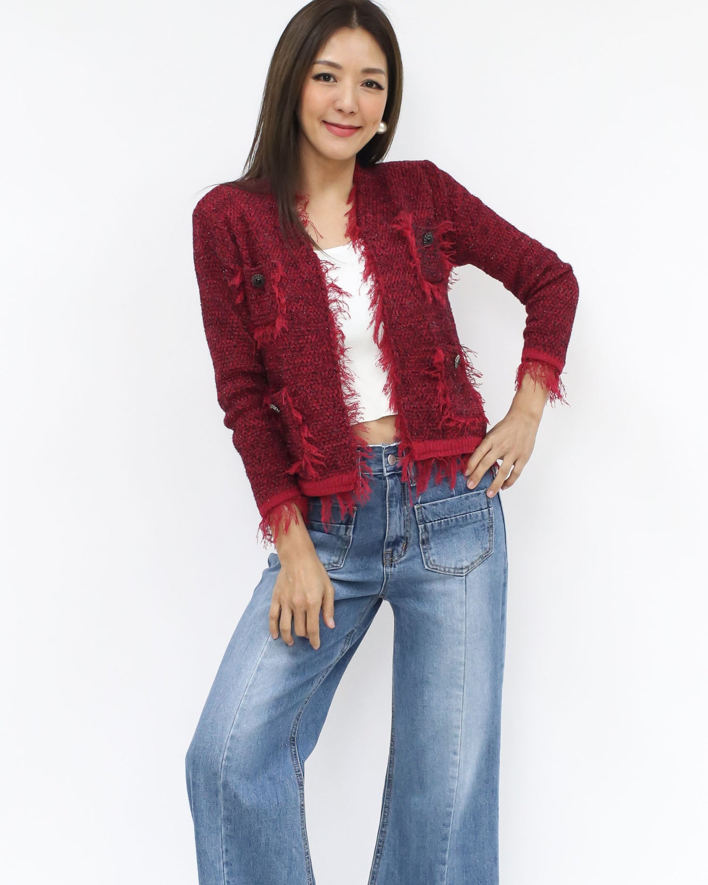 red w/ black mixed tassels knitted cardigan *pre-order*