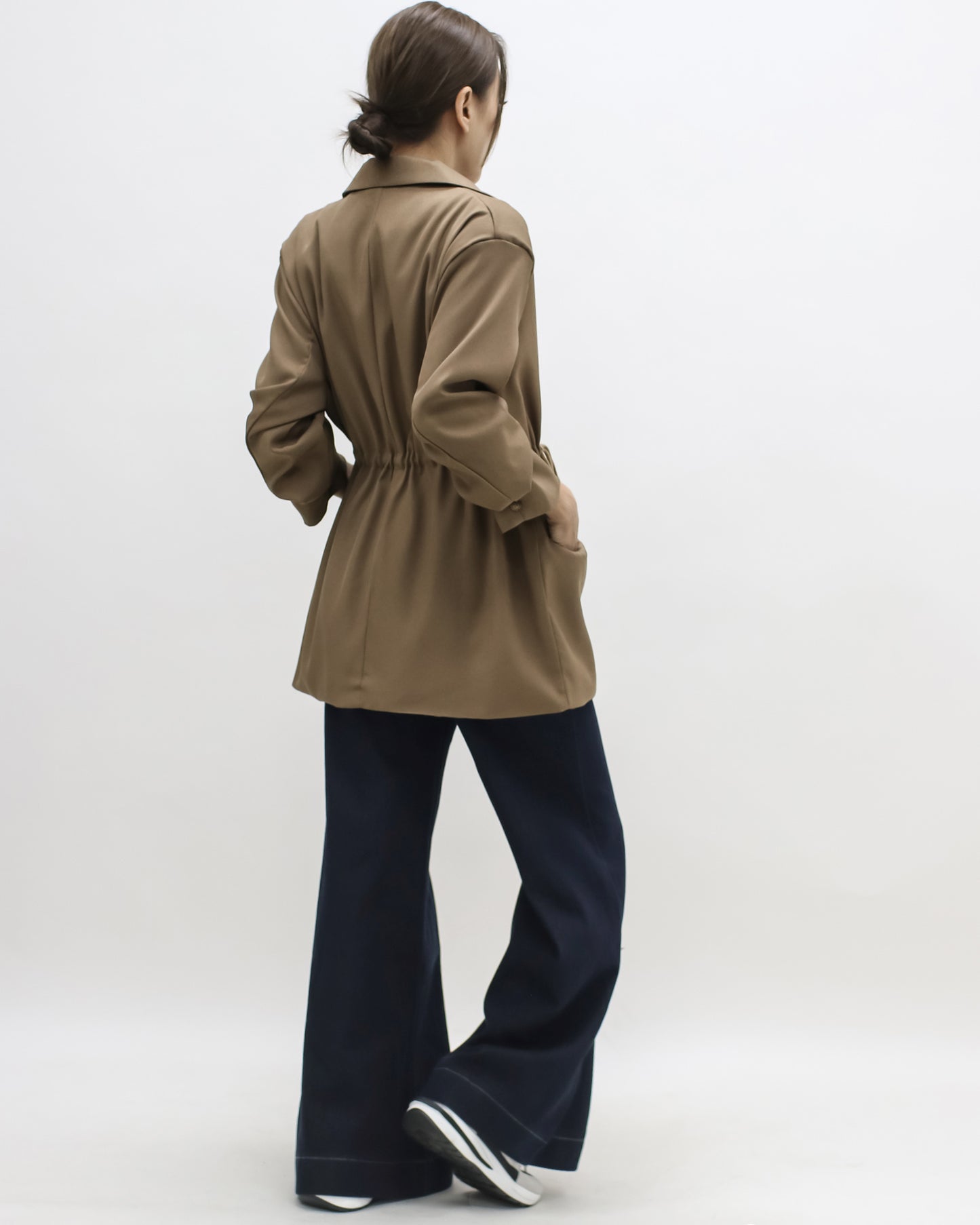 beige drawstring waist blazer