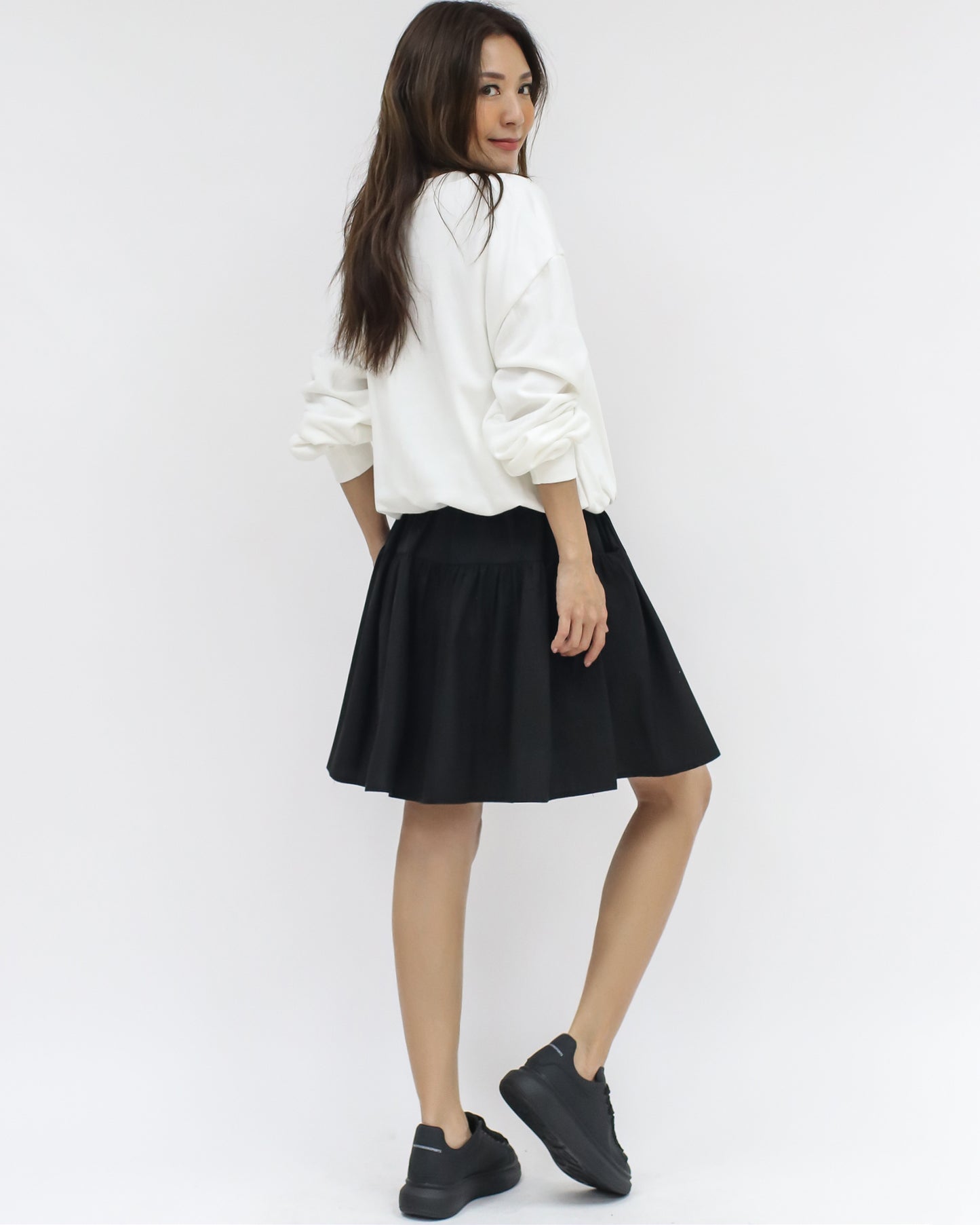 ivory bow front fold hem sweatshirt