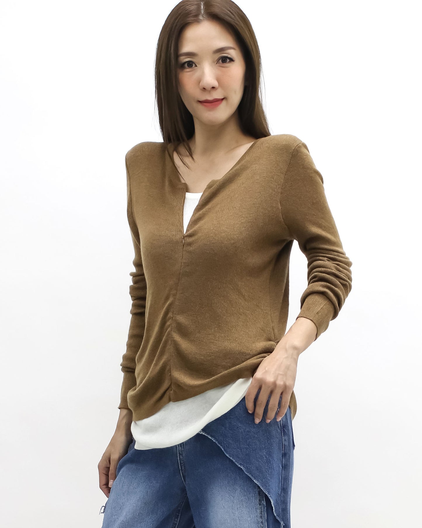 beige w/ ivory layer knitted top