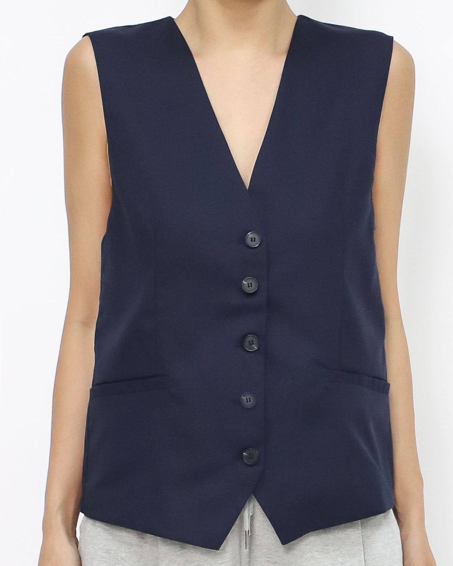 navy linen vest jacket