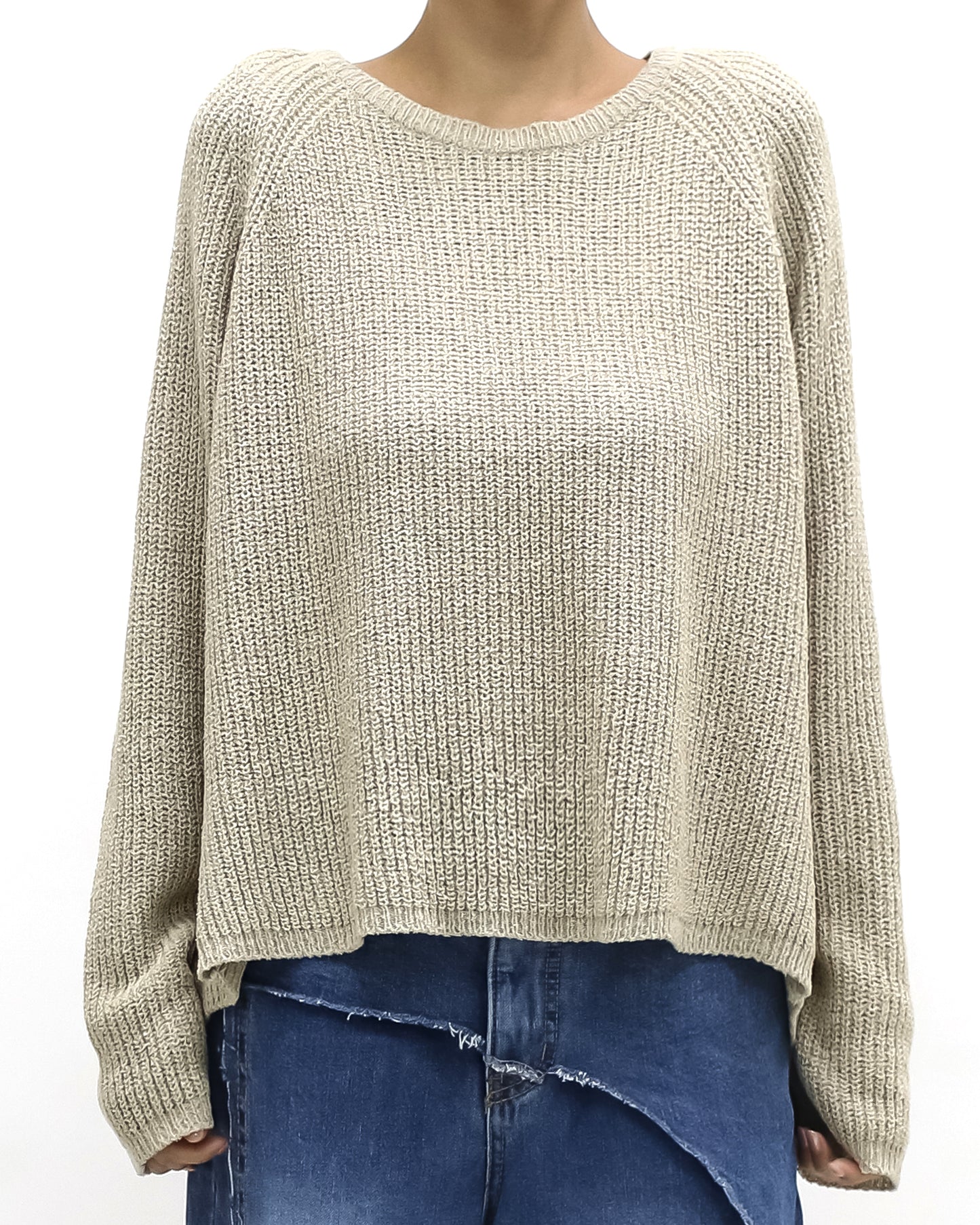 beige open back knitted top