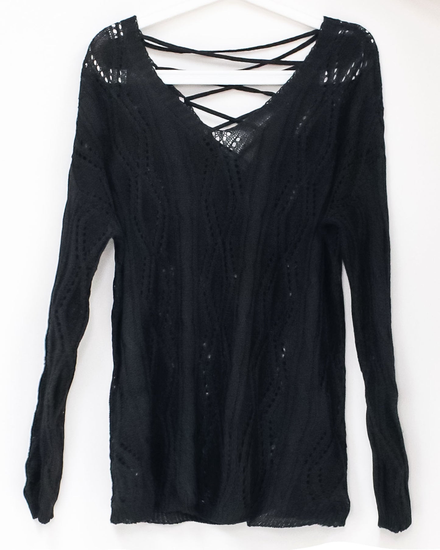 black lace up back knitted cover up dress *pre-order*