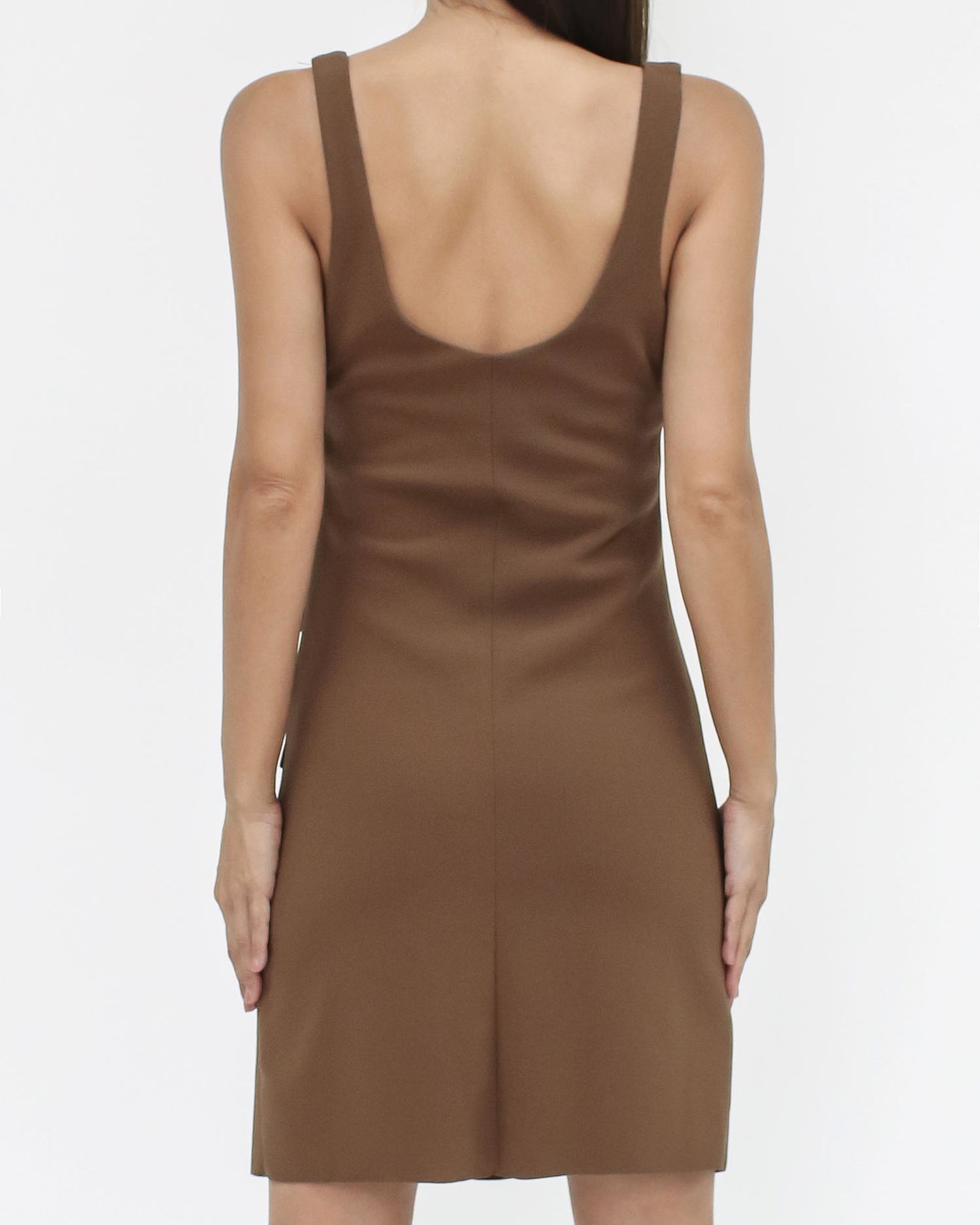 brown ruched side crepe basic vest dress *pre-order*