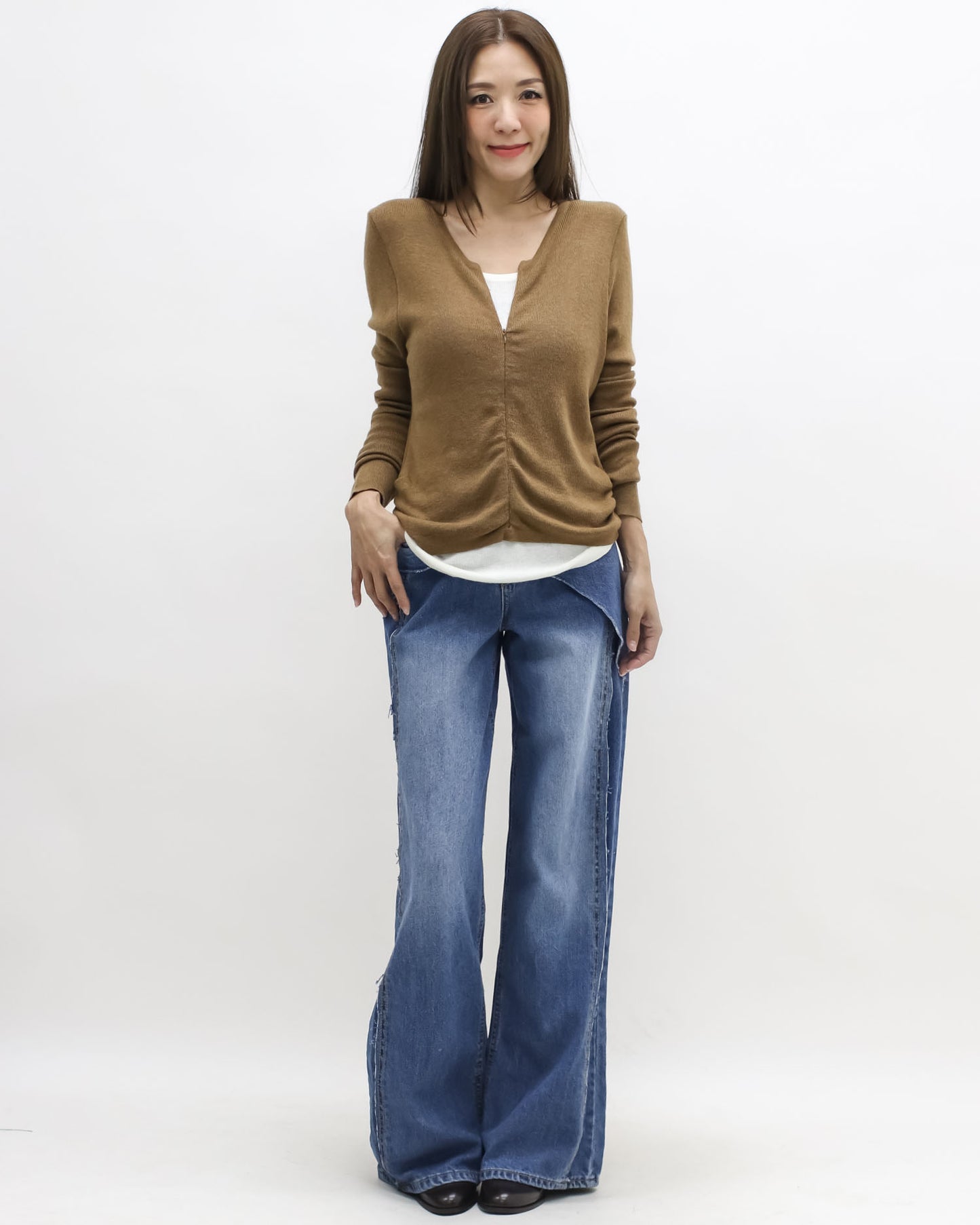 beige w/ ivory layer knitted top