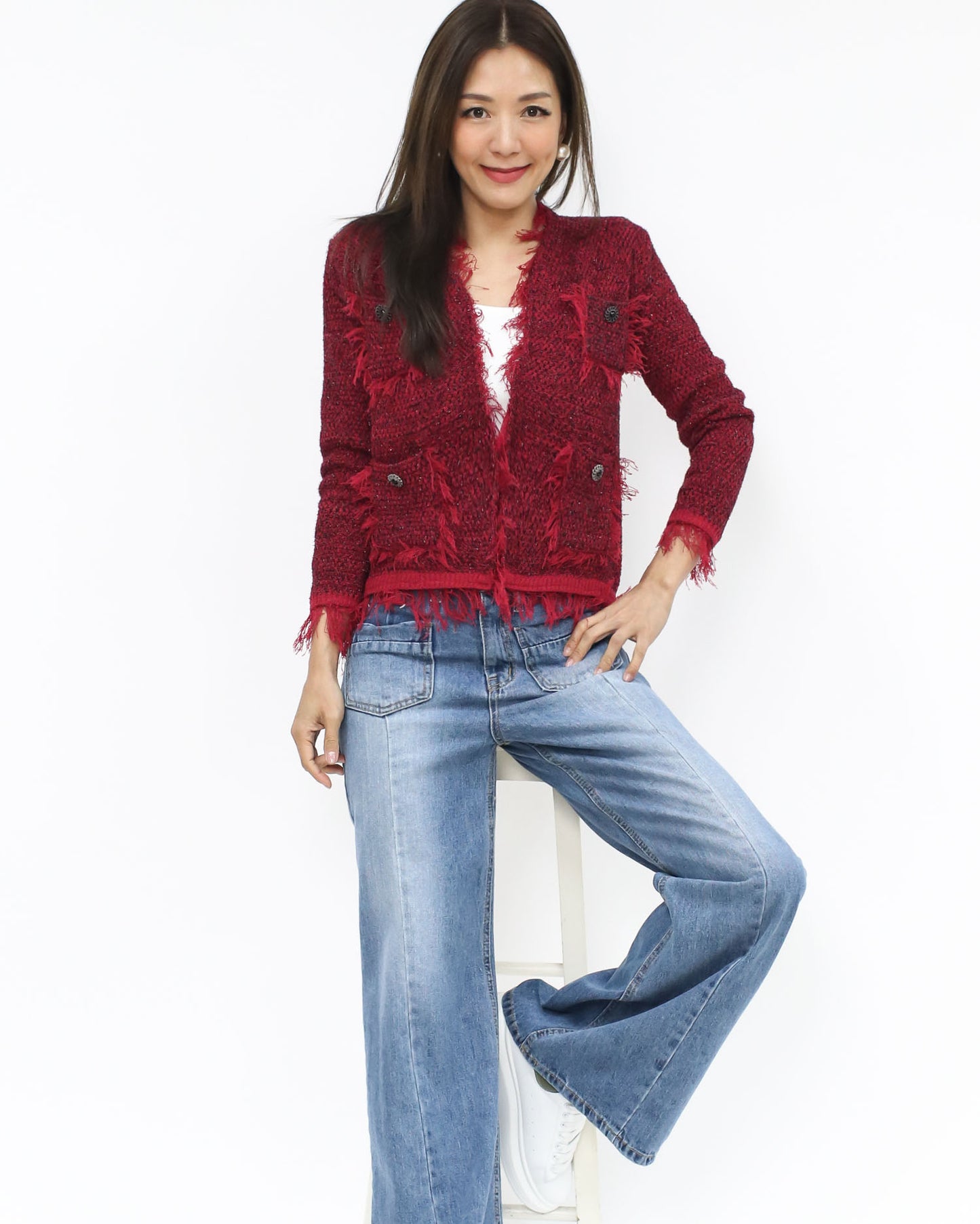 red w/ black mixed tassels knitted cardigan *pre-order*