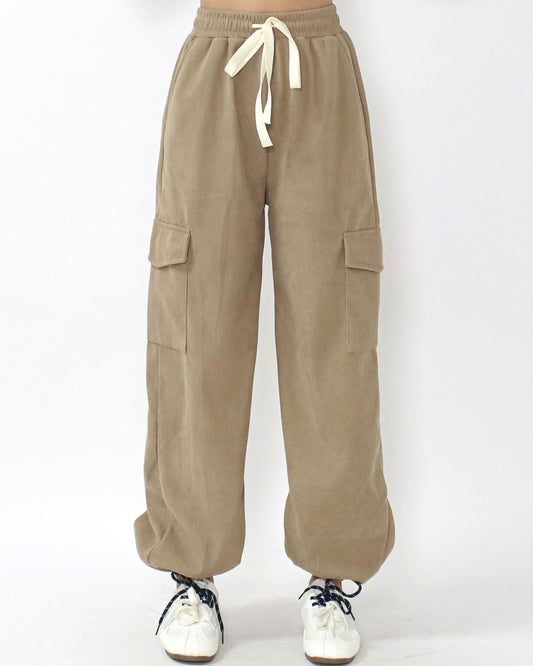 beige pockets cord joggers