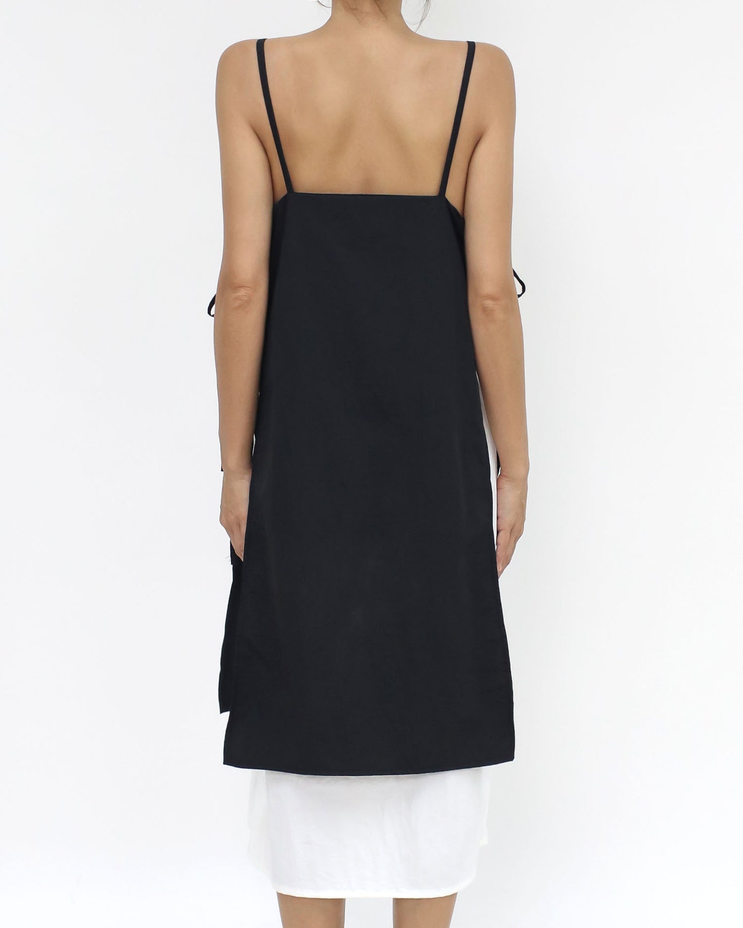 black & ivory texture tie-up sides strappy dress