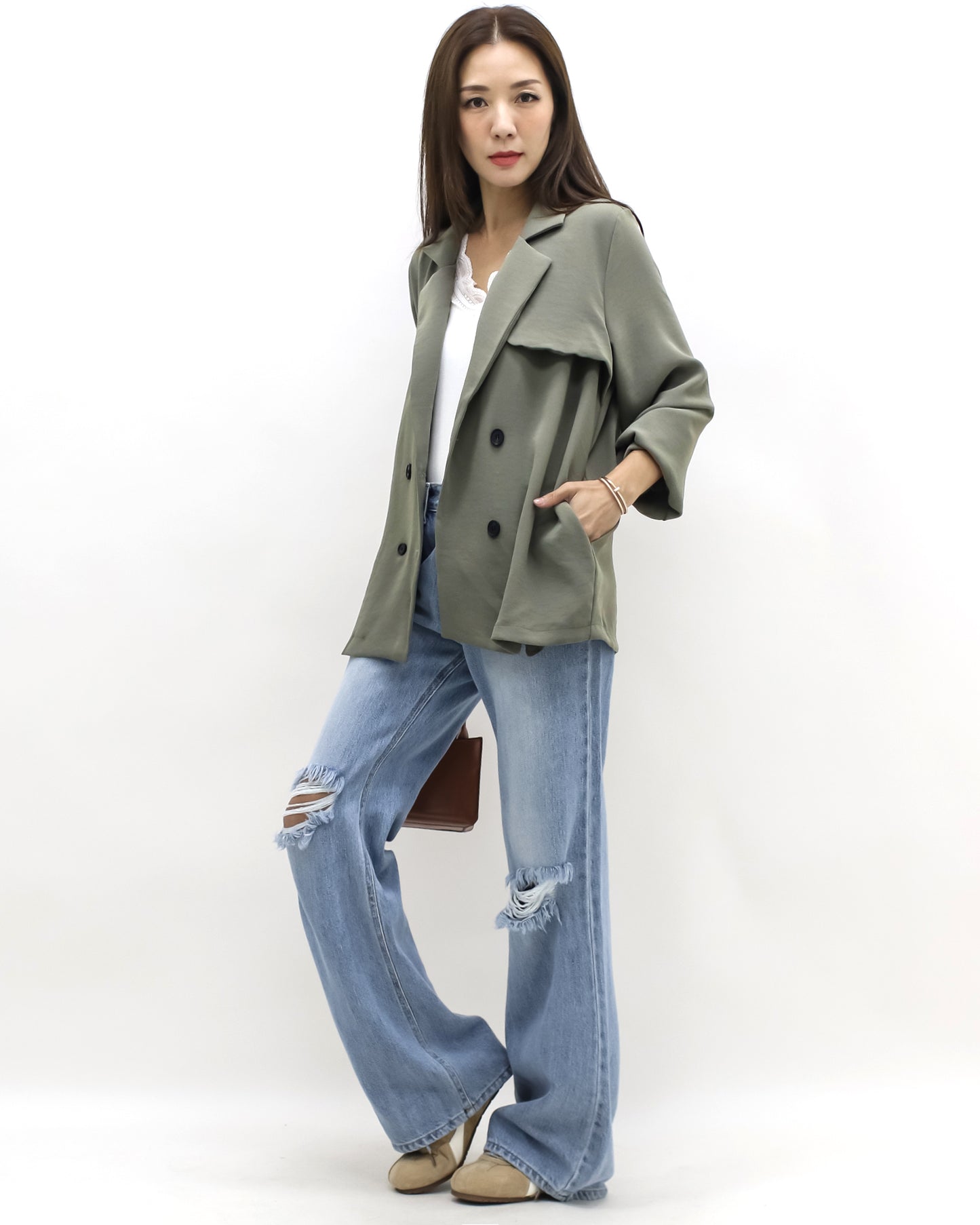 grey green slinky lightweight blazer