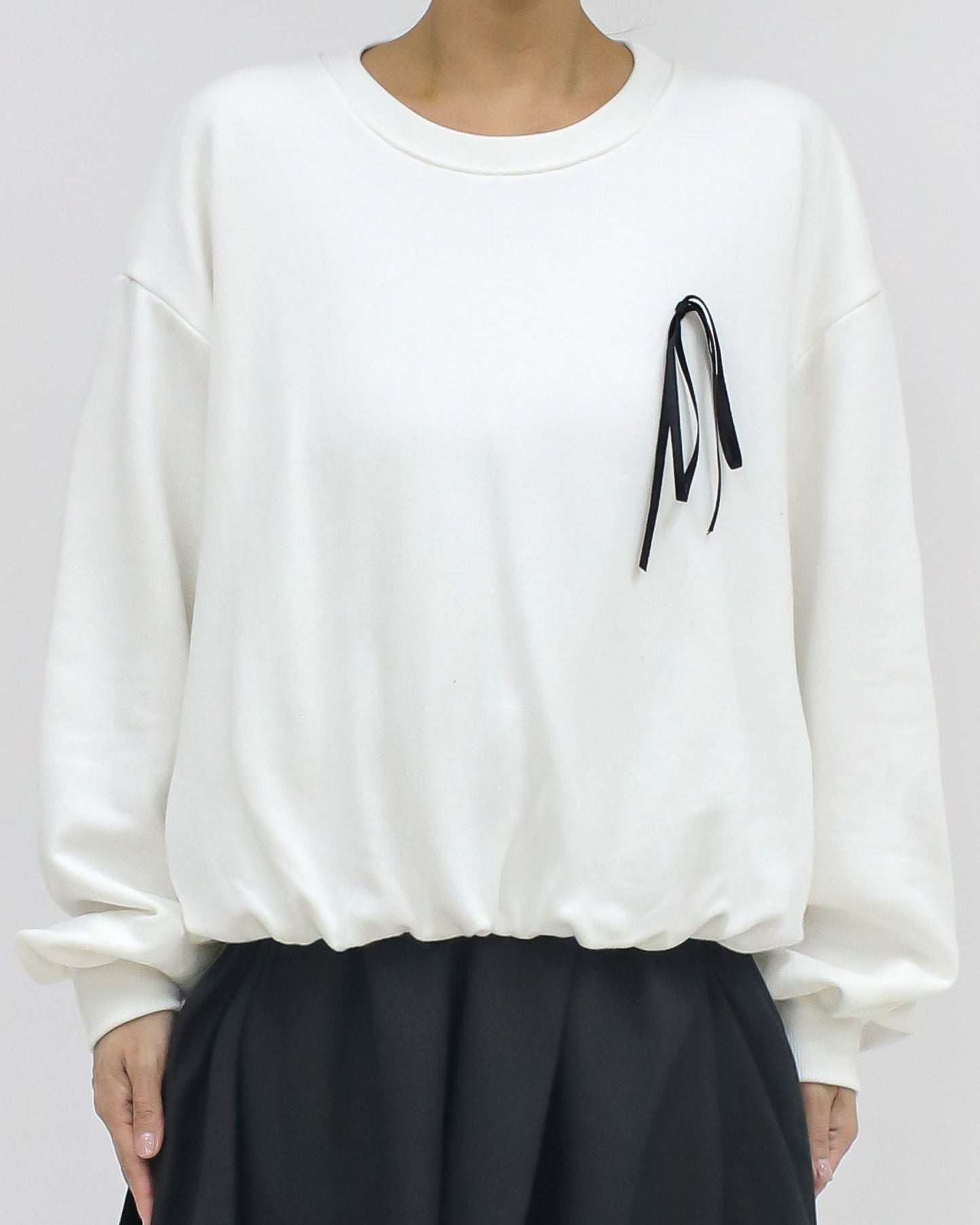 ivory bow front fold hem sweatshirt