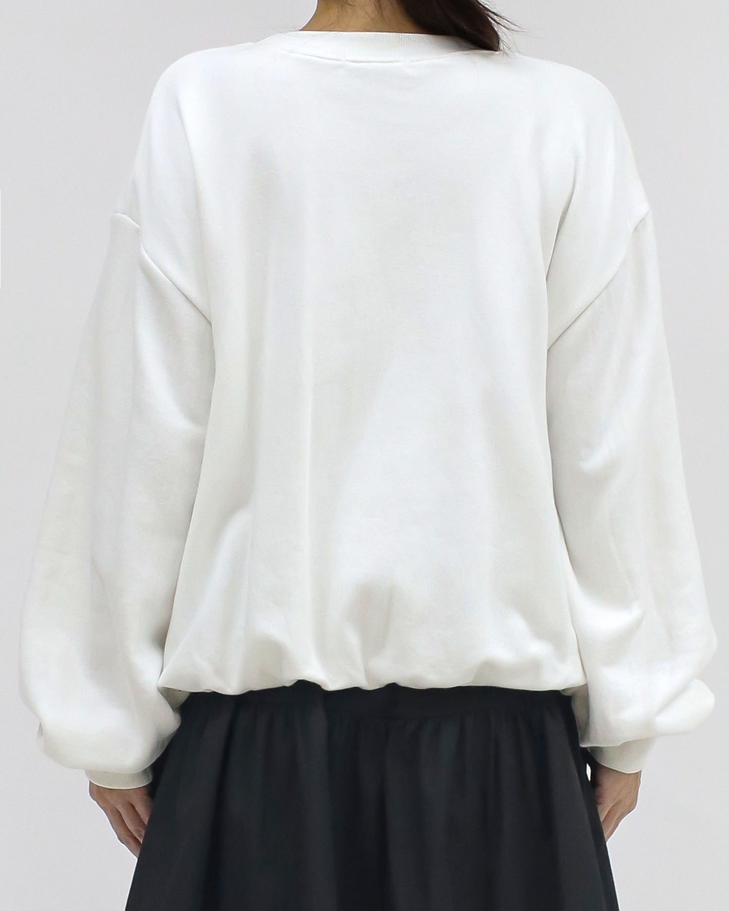 ivory bow front fold hem sweatshirt