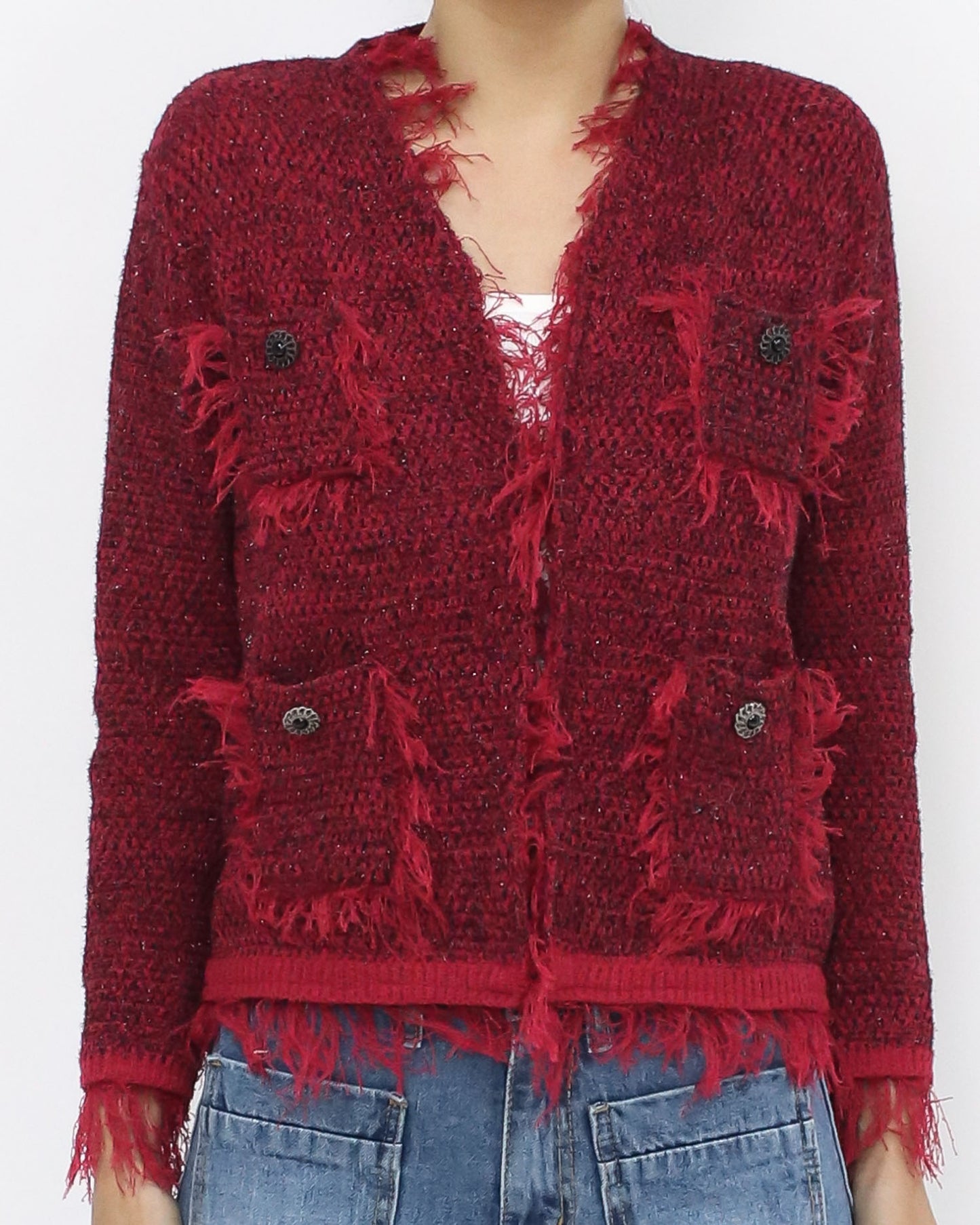 red w/ black mixed tassels knitted cardigan *pre-order*
