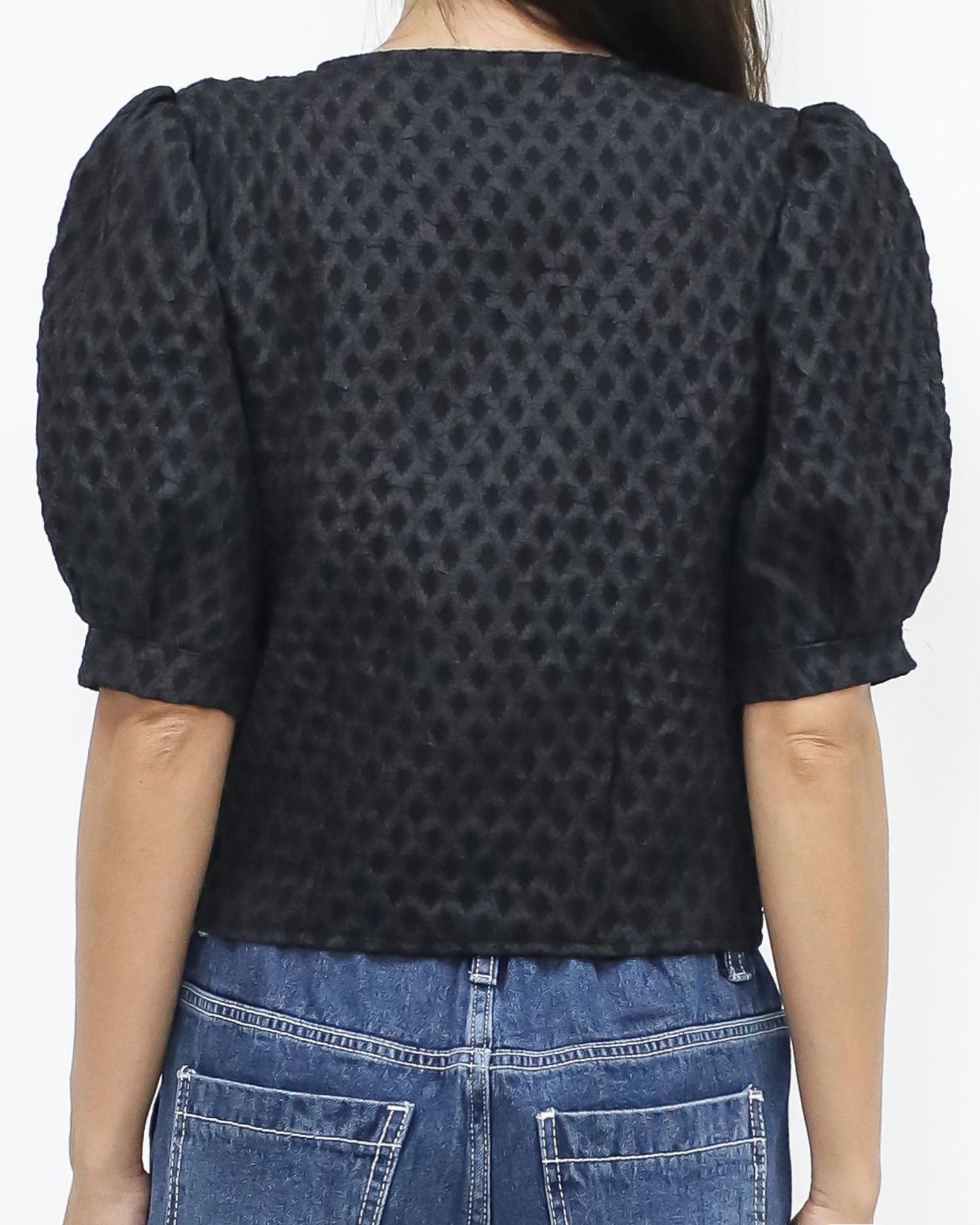 black texture puff sleeve top *pre-order*