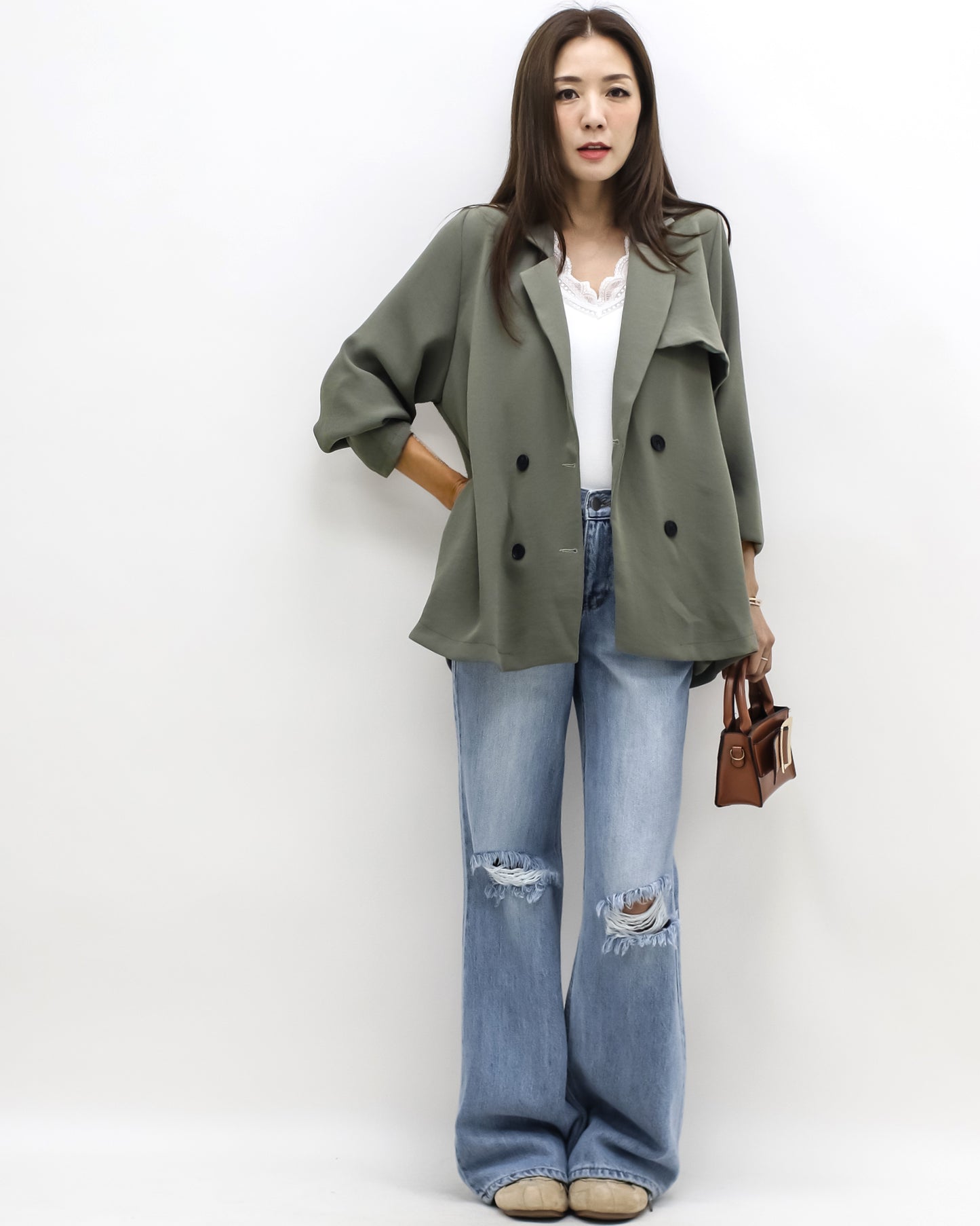 grey green slinky lightweight blazer