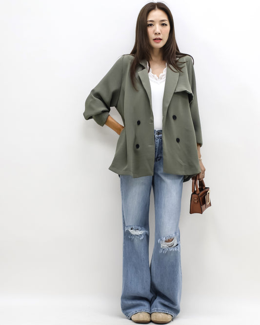 grey green slinky lightweight blazer