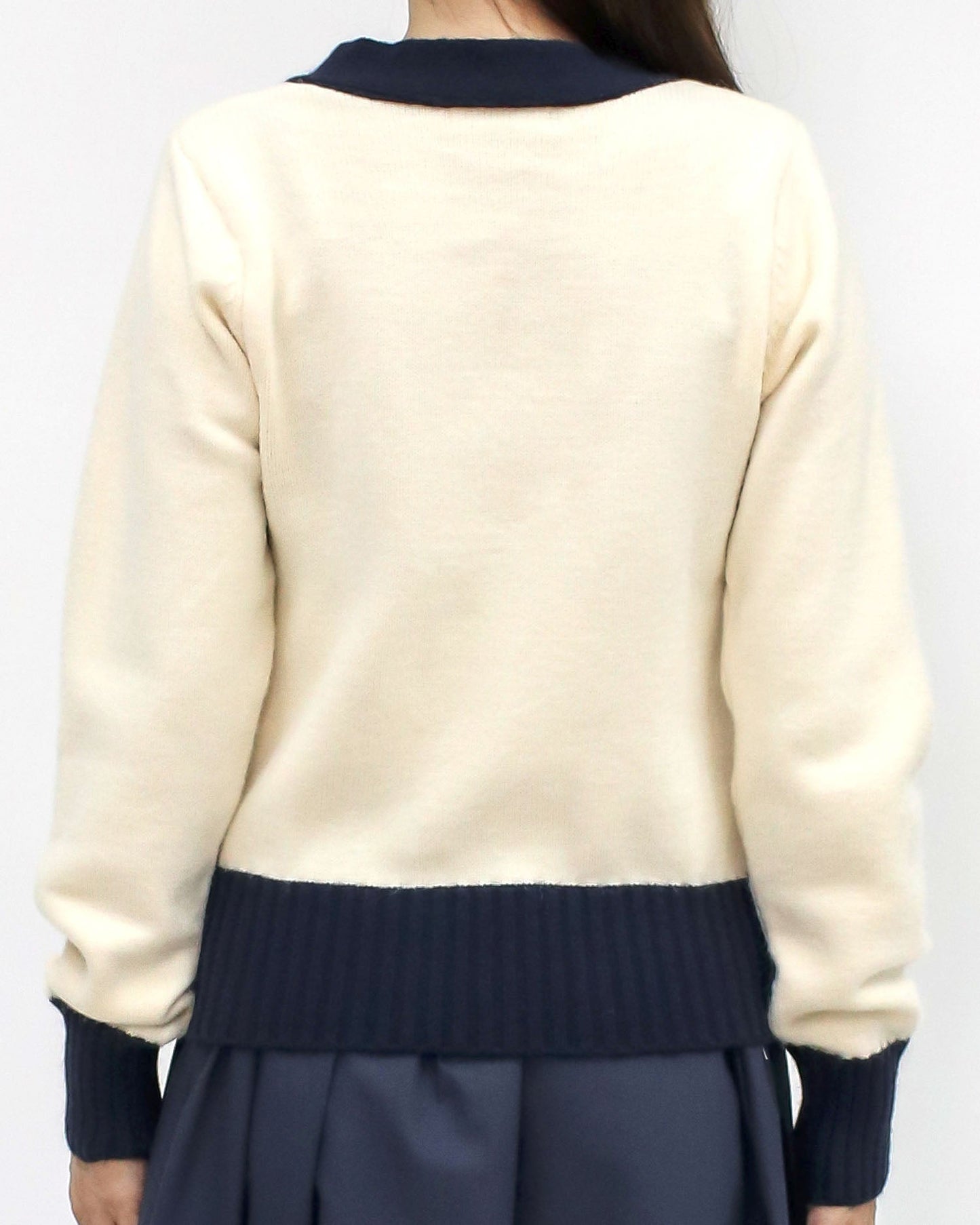 ivory & navy badge knitted cardigan *pre-order*